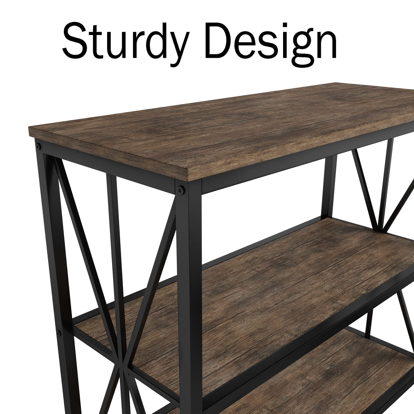 Lavish Home 3-Tier Industrial Bookshelf Set of 2 - Freestanding Open Bookcase for Home or Office Organization and Storage - Book Organizer (Brown Woodgrain)