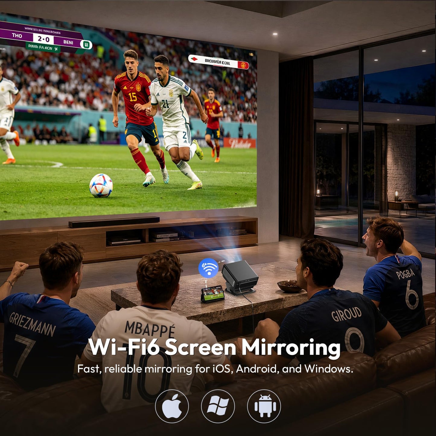 Smart Projector with WiFi and Bluetooth 1200 ANSI, Native 1080P 4K Supported, Auto Focus 6D Keystone, XGODY Gimbal A8, Premium 20W HiFi Stereo Sound, Home Theater Movie Projector for Bedroom/Outdoor