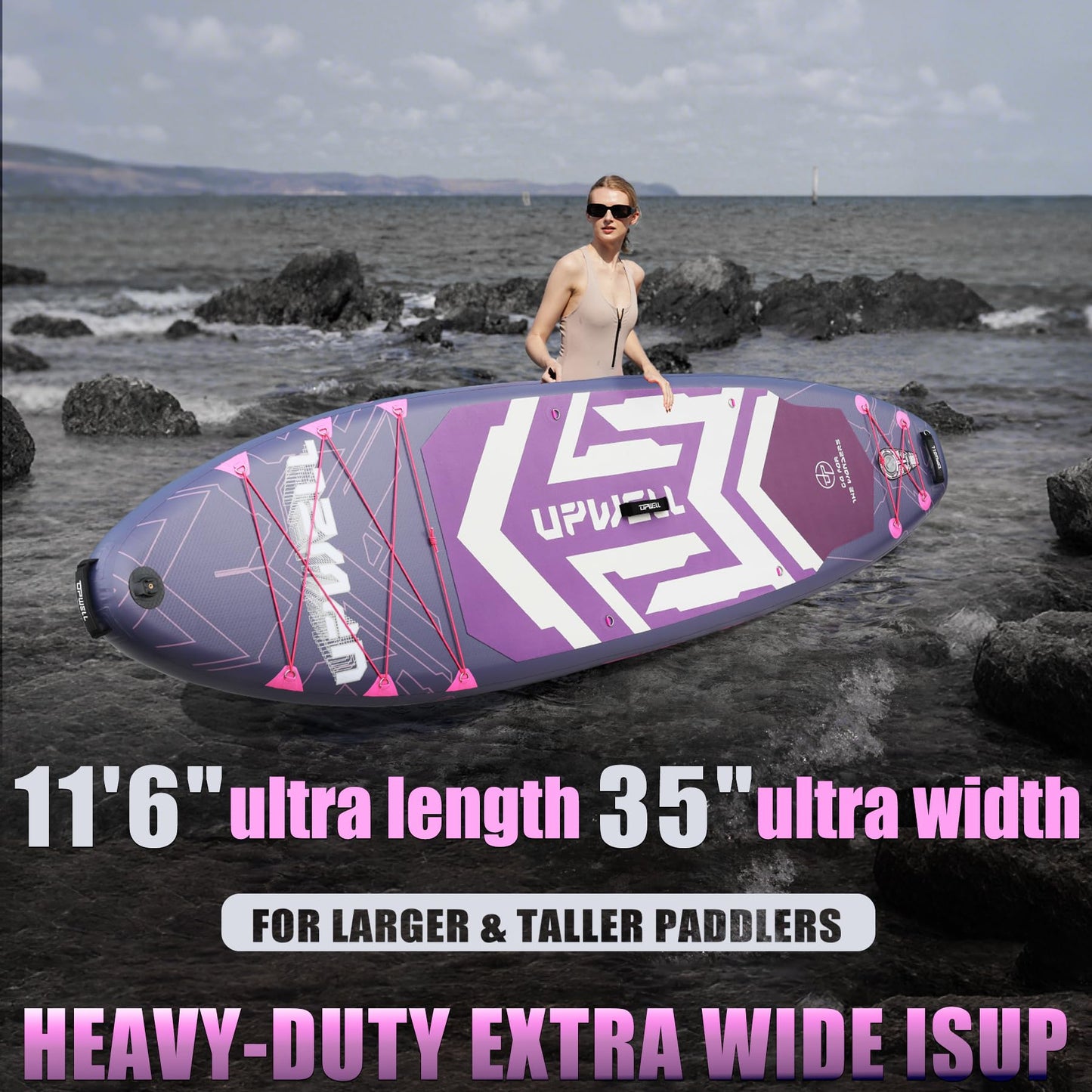 UPWELL 11'6"×35" Extra Wide Inflatable Paddle Board, Stand Up Paddle Board, Sup Paddle Boards for Adults, Chipmech Purple