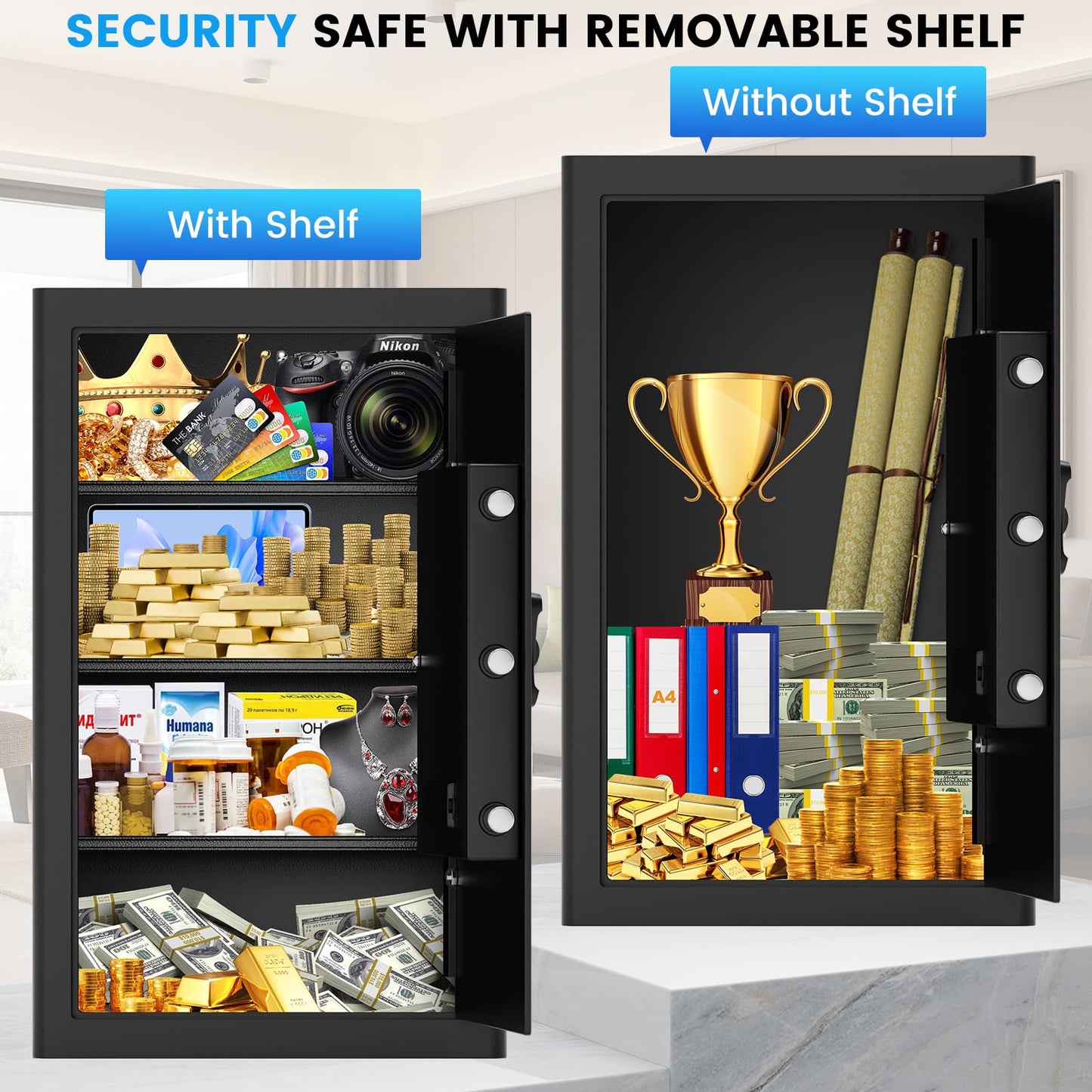 Large Fireproof Safe for Home Office, Digital Security Safe Box with Digital Backlit Keypad, Emergency Key and Anti-Theft Alarm, Personal Safes for Cash Documents Jewelry Valuables (7.0 Cuft)
