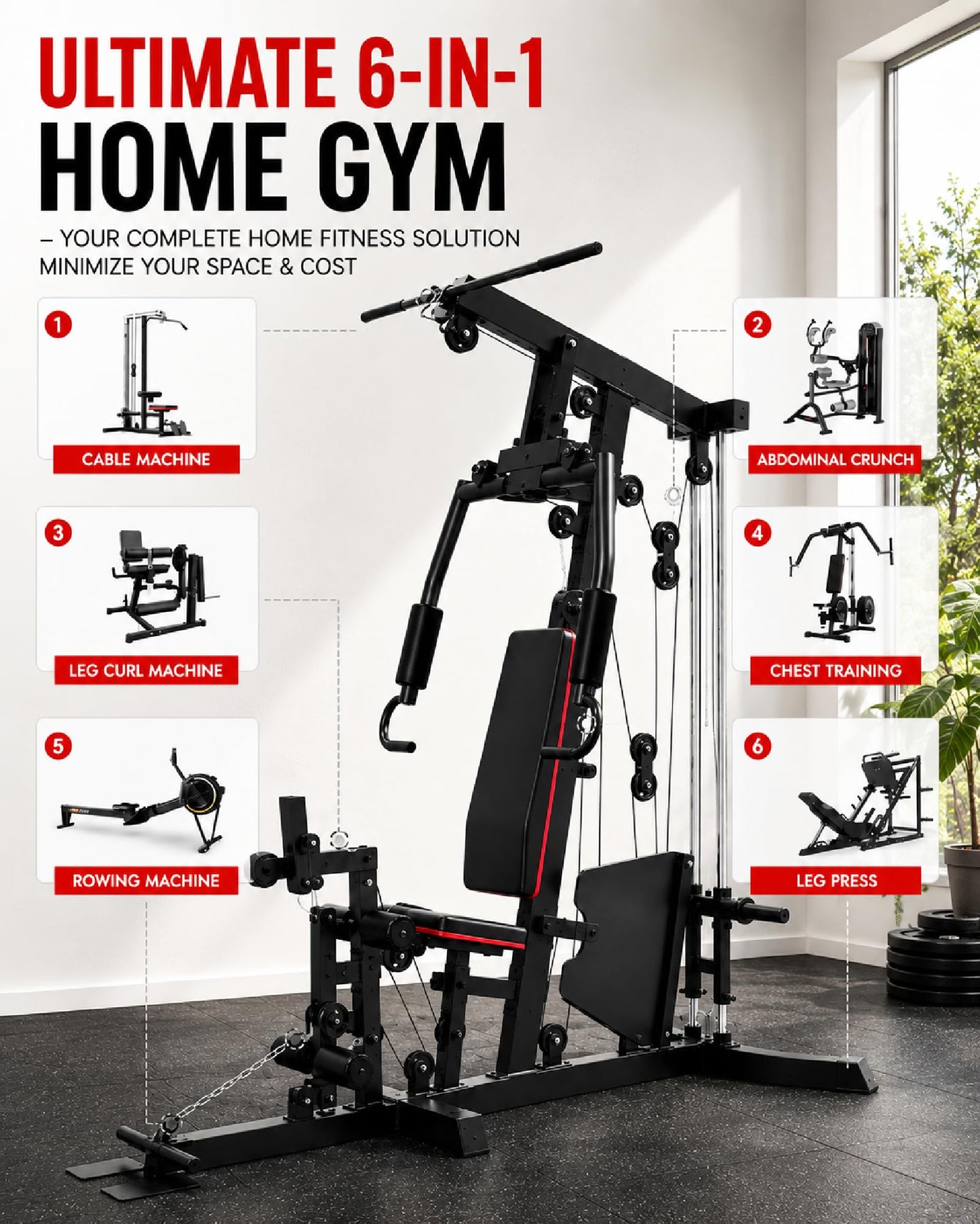 GARVEE Home Gym Machine with Leg Press & Preacher Curl, Multifunctional Full Body Workout Equipment for Home Gym, Adjustable Chest Press, LAT Pulldown, Rowing & Leg Training System, 300 LBS Capacity