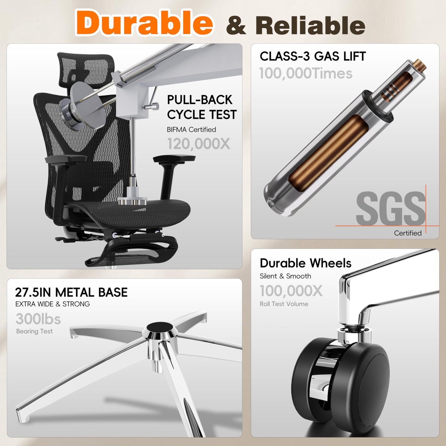 GABRYLLY Ergonomic Office Chair with Footrest, 135° Reclining Desk Chair with Adjustable Lumbar Support,3D Armrest,Headrest & Large Steel Base, 300LBS Heavy Duty Mesh Chair