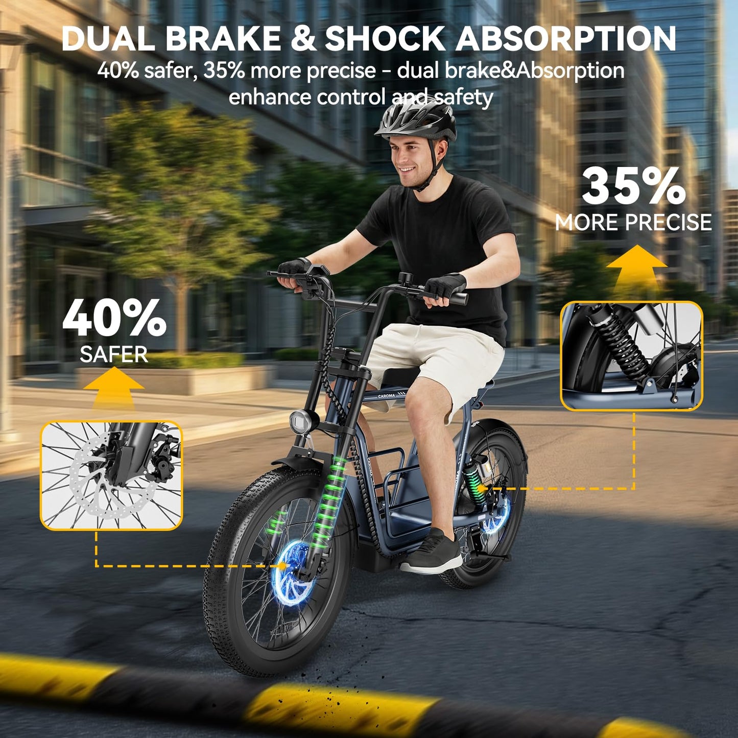 Caroma Electric Scooter for Adults with Seat Peak 1000W, 20" All-Terrain Fat Tire Electric Bike,Dual Shock Absorbing, 25 Miles & 20MPH Top Speed E-Scooter with Basket for Pet&Cargo,Gray