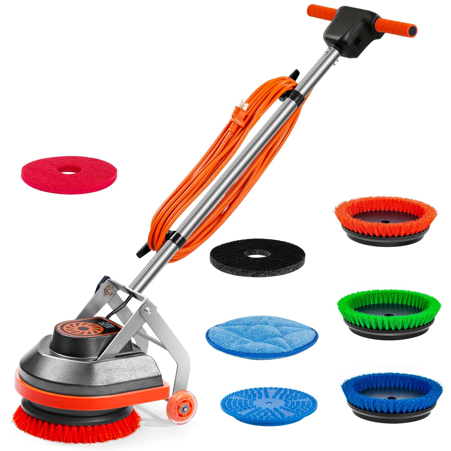 HHQ Commercial Floor Scrubber Machine, 13" Heavy Duty Orbital Floor Cleaner Buffer and Polisher- Deep Cleaning Hard Floors and Carpets with Ease, 3 Brushes & 3 Cleaning Pads, Orb-6