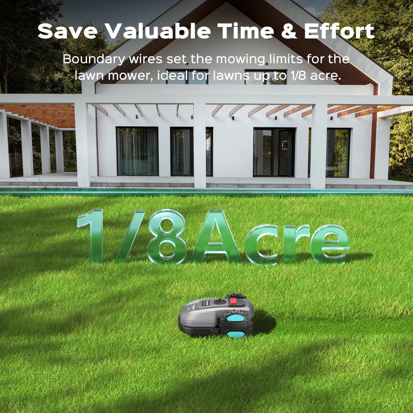 2026 New Robot Lawn Mower with App Control – Features Adjustable Cutting Height, Auto-Charging, Obstacle Detection and Brushless Motor for Lawns Up to 1/8 Acre, Deep Gray