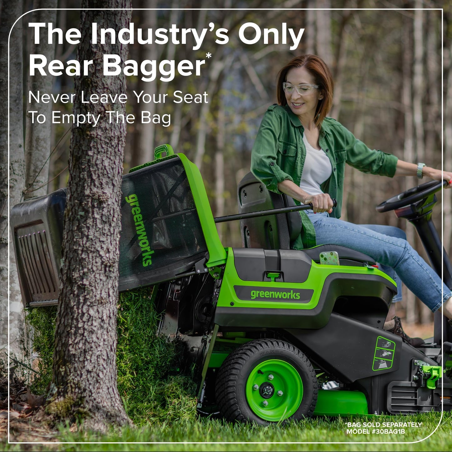 Greenworks 80V 30" Cordless Riding Lawn Tractor, (4) 6.0Ah Batteries and 600W Charger