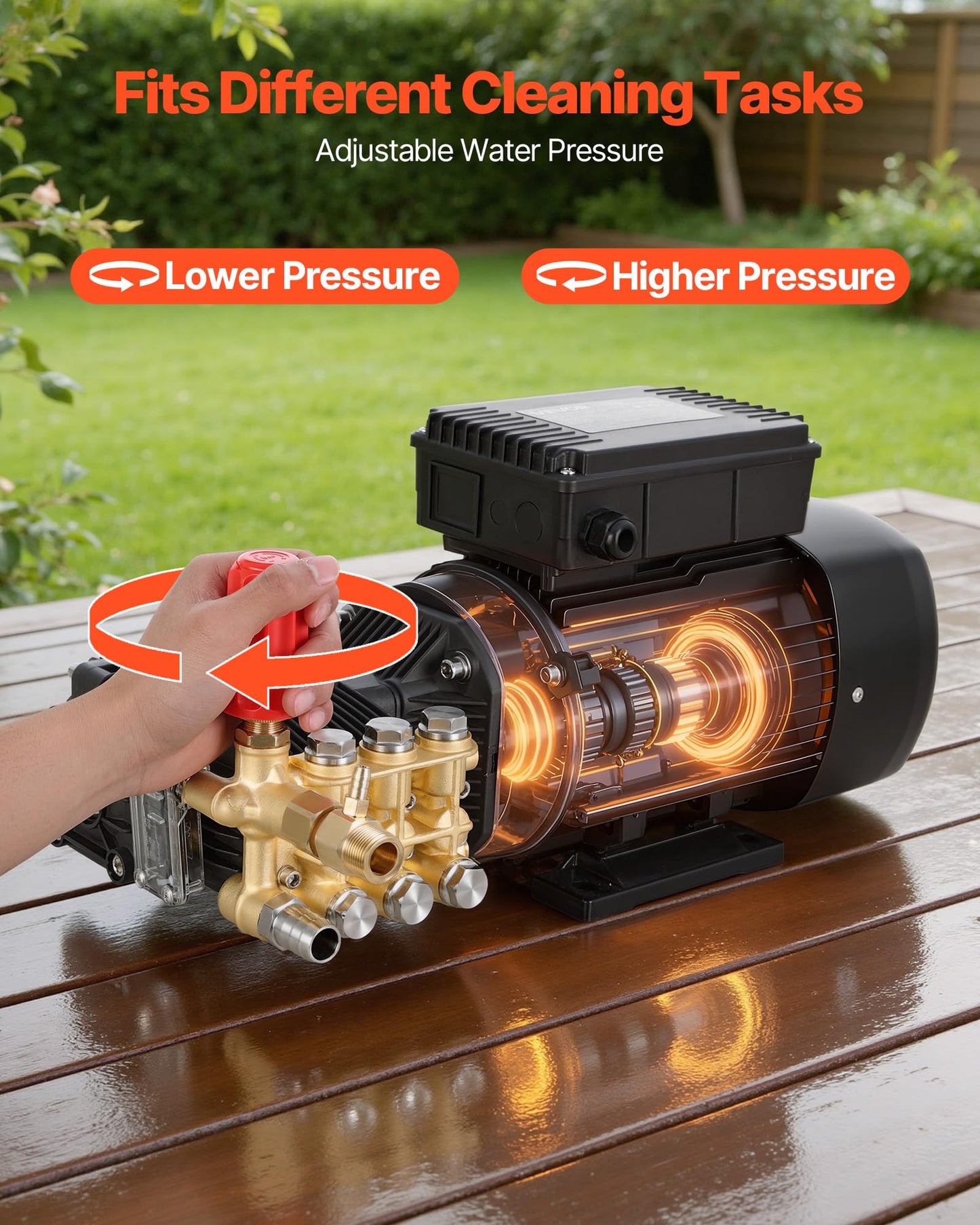 VEVOR Electric Pressure Washer Pump Kit, 1220 PSI, 2.2 GPM, Triplex Power Washer Pump with 2 HP Motor 120 V, Adjustable Water Pressure, for Washing Cars, Gardens, Exterior Walls, Machinery Equipment