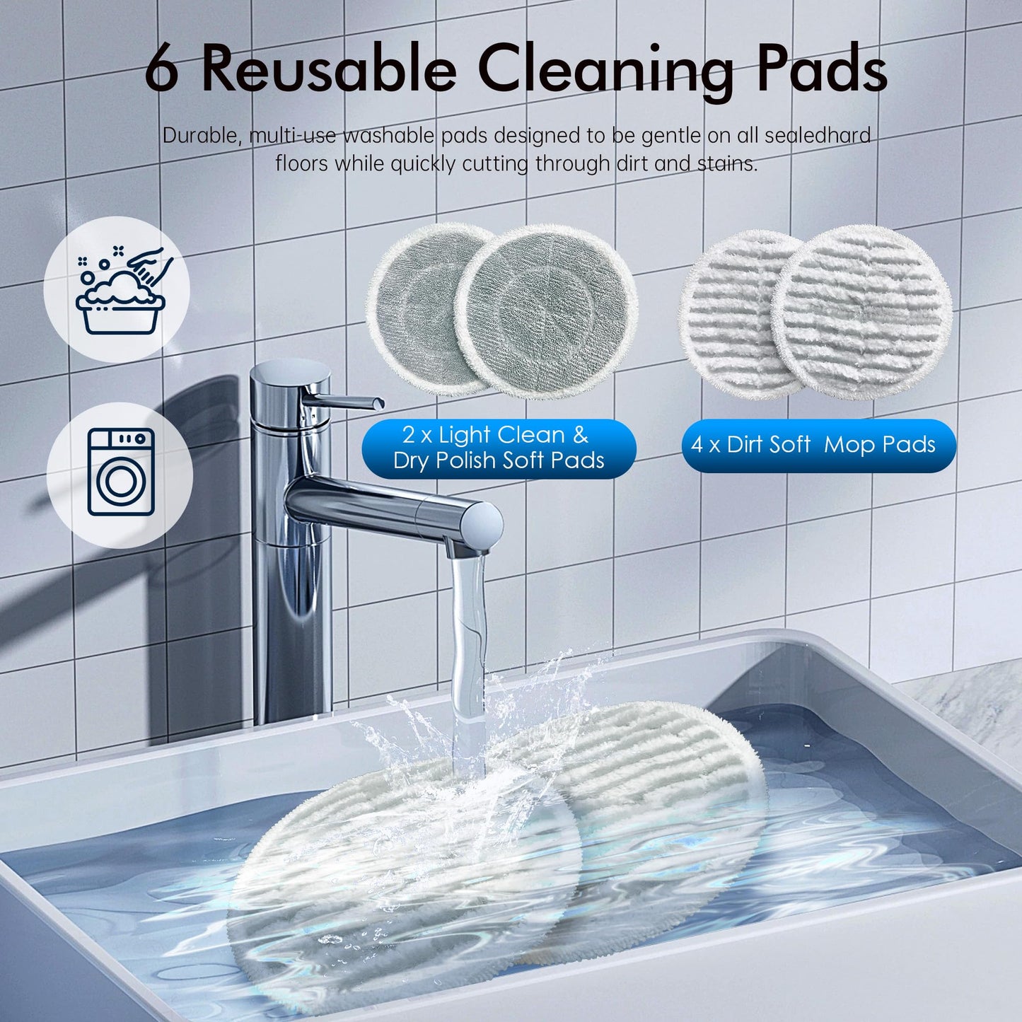 Angtra Scrubbing Steam Mop with Rotating Mop Pads, All-in-One Hard Floor Cleaner with LED Headlights, Steam & Spin Control, 6 Soft Scrub Pads, Swivel Steering, FS07