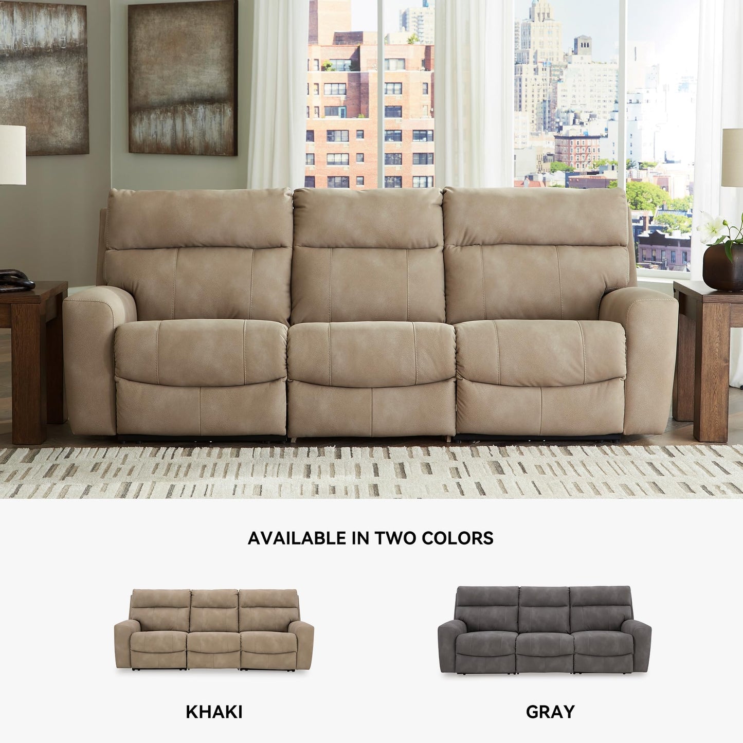 Signature Design by Ashley Next-Gen DuraPella Contemporary Faux Leather Modular Wall Hugger 3-Piece Power Reclining Sectional Sofa with Adjustable Headrest and USB Ports, Light Brown