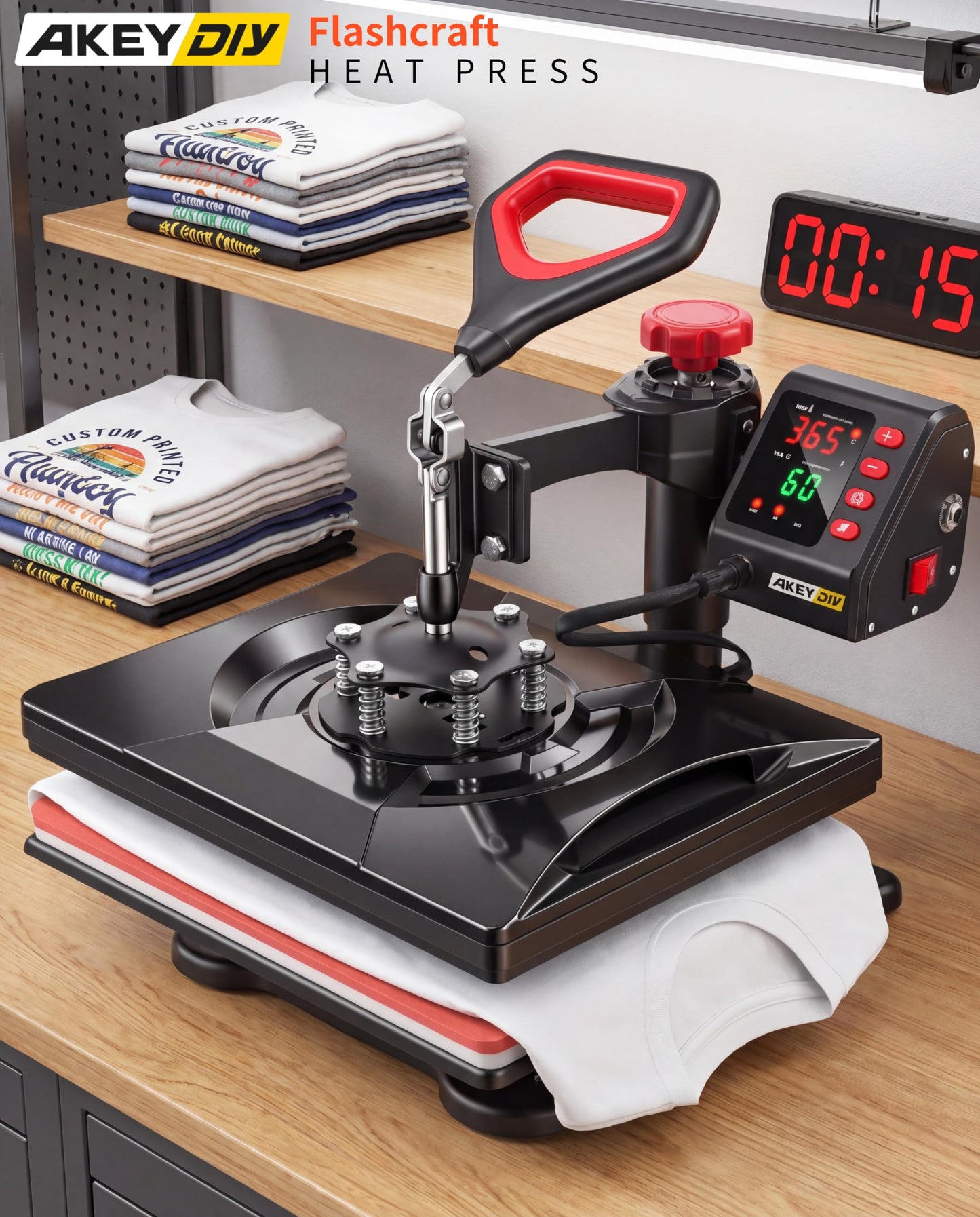 AKEYDIY Heat Press Machine,8 in 1 Multi-Function Heat Press Rapid Heating Tshirt Press,360° Digital Vinyl Sublimation Press Machine Heat Transfer Machine for T-Shirts,Cap,Mug,Plate,DIY