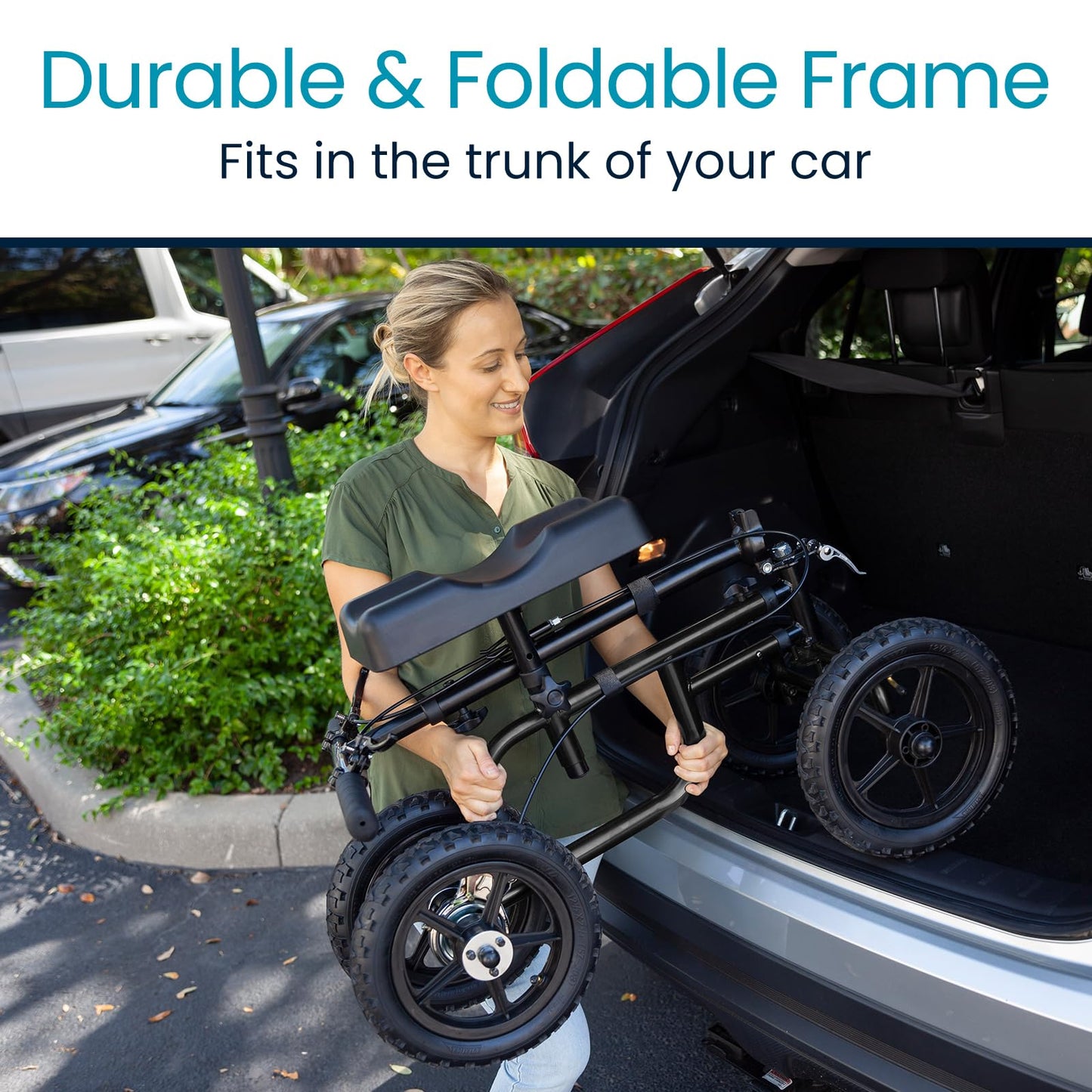 Vive Mobility All Terrain Knee Scooter Walker for Foot Injuries - Adult Broken Leg Crutch Cart Roller for Surgery, Broken Foot, Ankle Injury - Kneeling Rolling Steerable Seated Wheel Scooter Aid