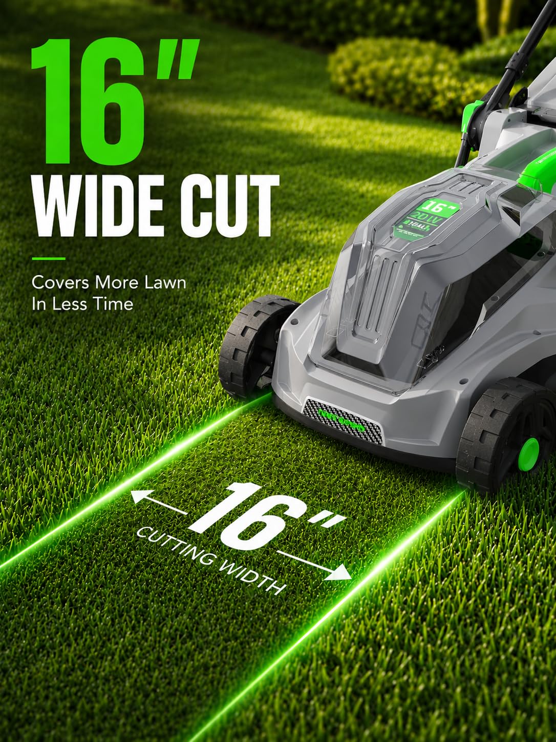 Grelawner 40V Cordless Lawn Mower, 16-Inch Brushless Electric Push Mower with 4.0Ah Battery & Charger, 2-in-1 Mulching and Bagging, 5-Position Height Adjustment, Lightweight Foldable Design, Green