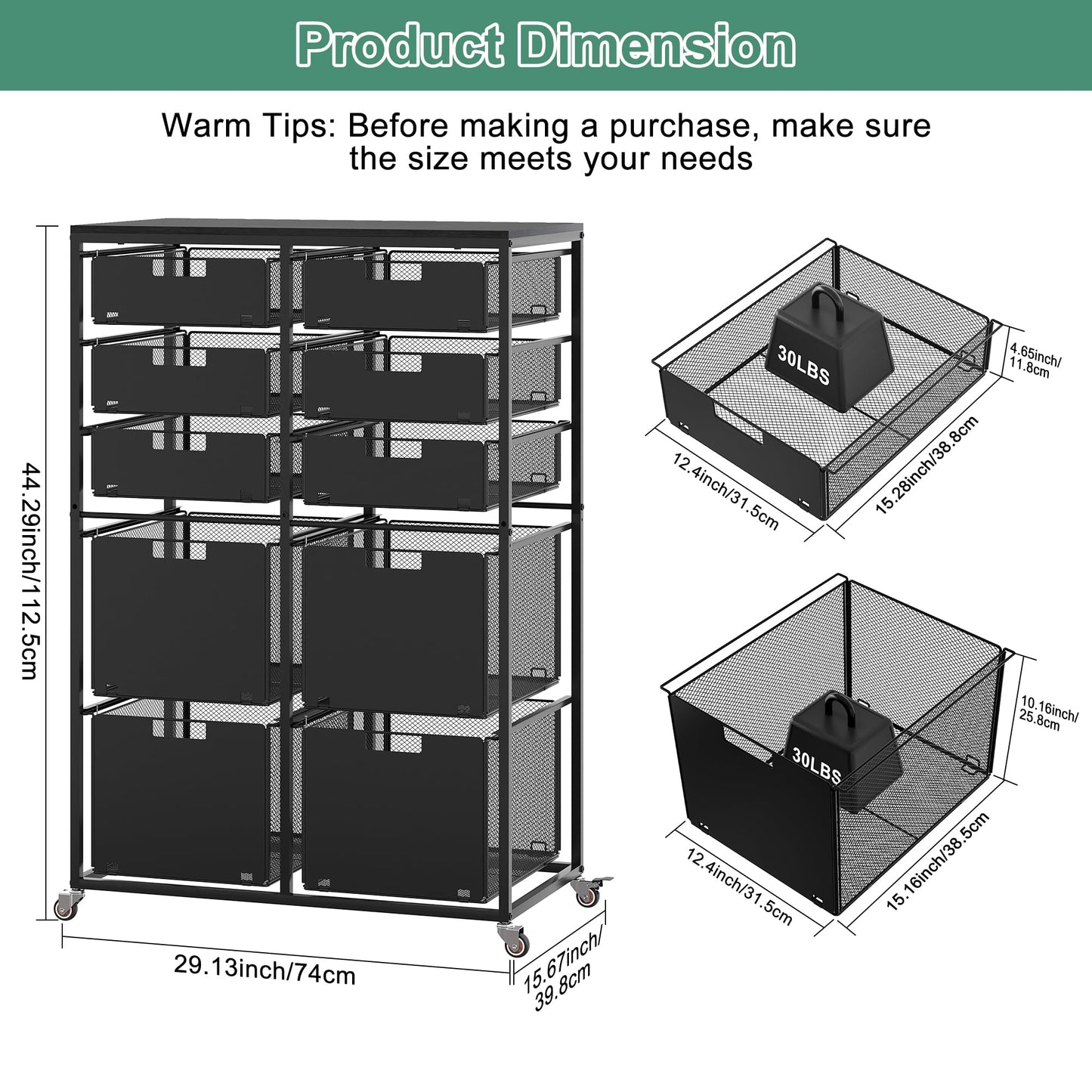 EasyPAG Rolling Storage Cart With 10 Drawers, Metal Craft Organizers And Storage Cart With Wood Tabletop, 30 Lbs Capacity Per Drawer For Home Office Classroom And Dorm, Black