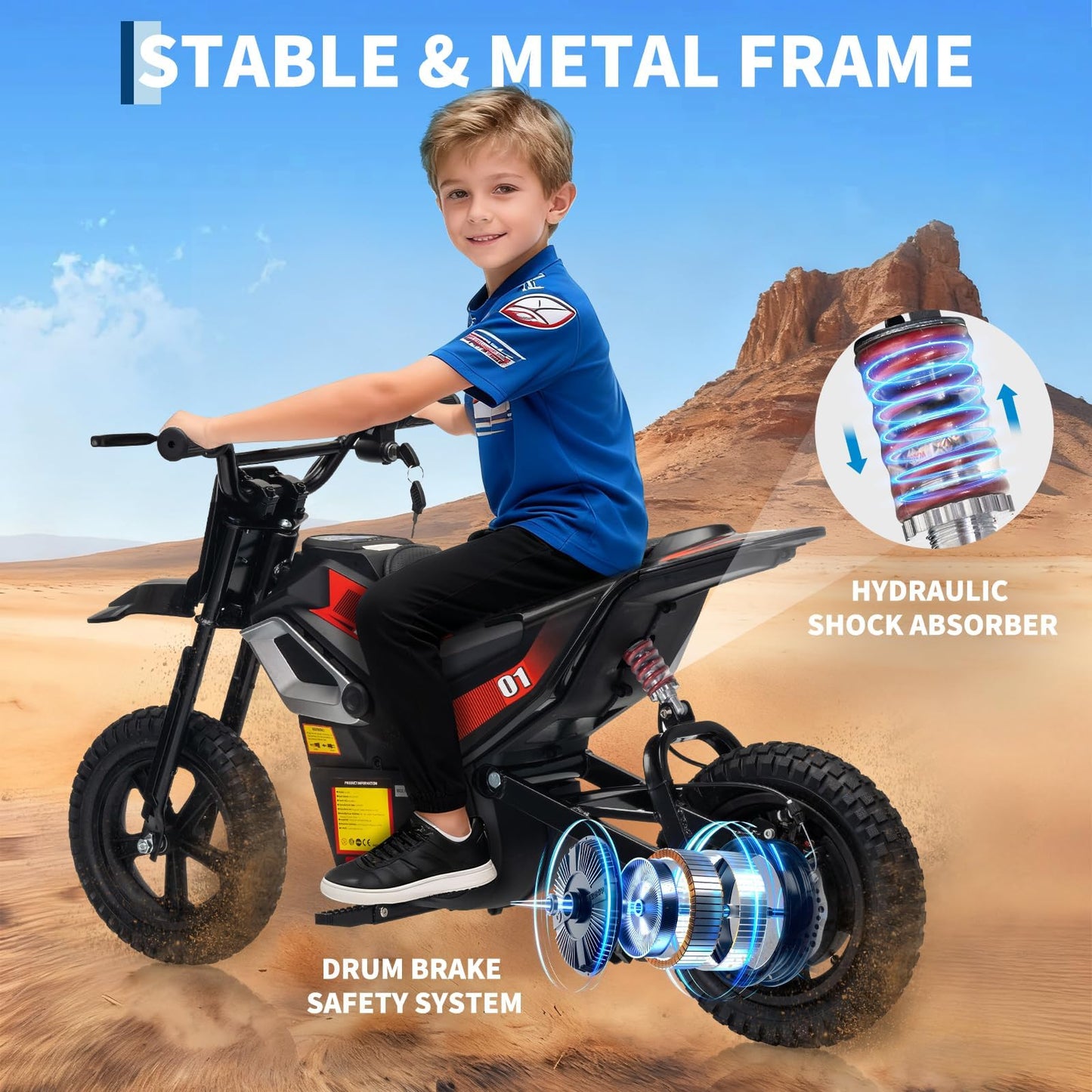 Garvee 24V Kids Electric Dirt Bike - 350w Kids Motorcycle, 13.67 Mph Max Speed Electric Bike for Kid, Rear Wheel Suspension, 12 Miles Range, Twist Grip Throttle, Rubber Tire, Black