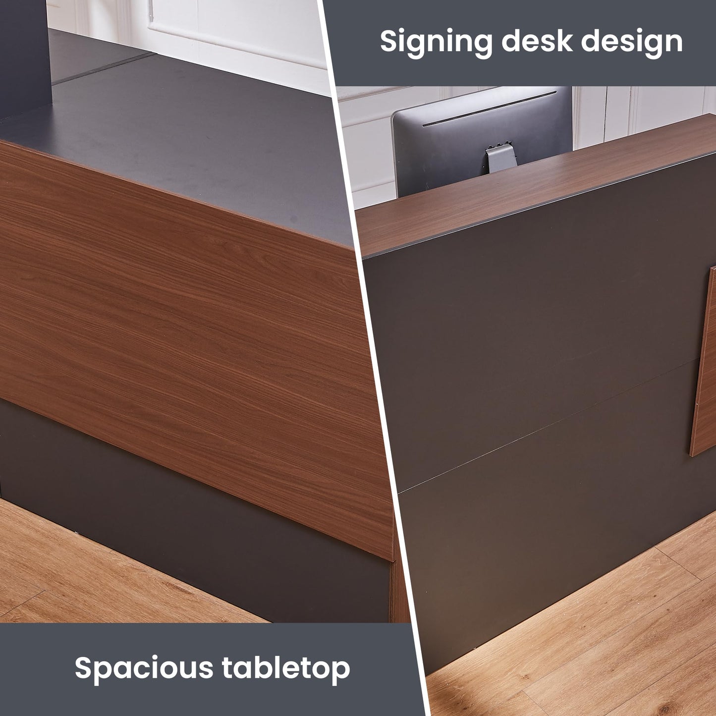 LayBurst 86.8" Large Reception Desk,Modern Checkout Counter with Lockable Drawer,Keyboard Tray and Shelves,White Receptionist Desk for Corporate and Hotel Lobbies