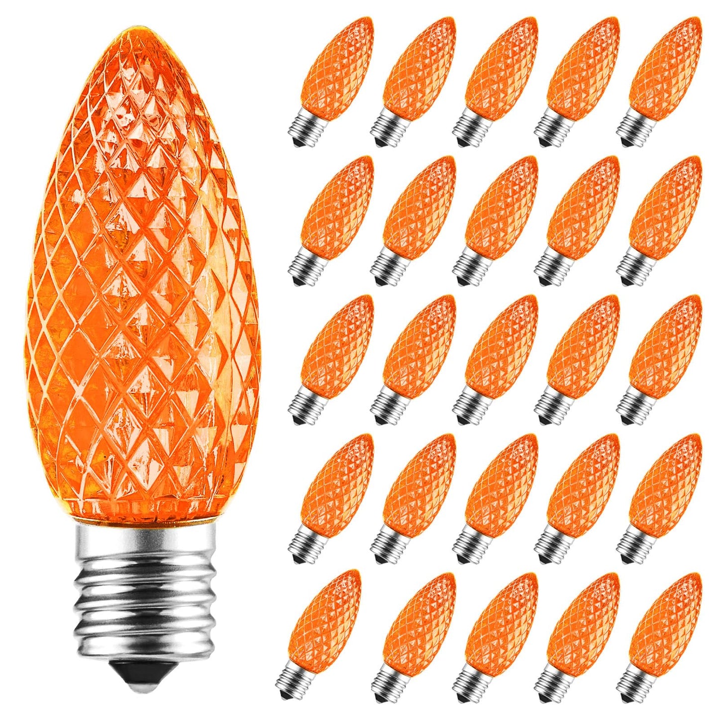 Minetom C9 Orange LED Replacement Light Bulbs, 25 Pack, Dimmable, Acrylic, Fits C9/E17 Base Sockets