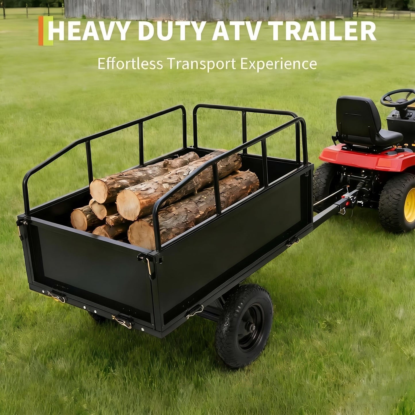 Heavy Duty ATV Trailer Steel Dump Cart, 750 lbs 17 Cubic Feet, Garden Utility Trailer Yard Trailers with Removable Sides for Riding Lawn Mower Tractor