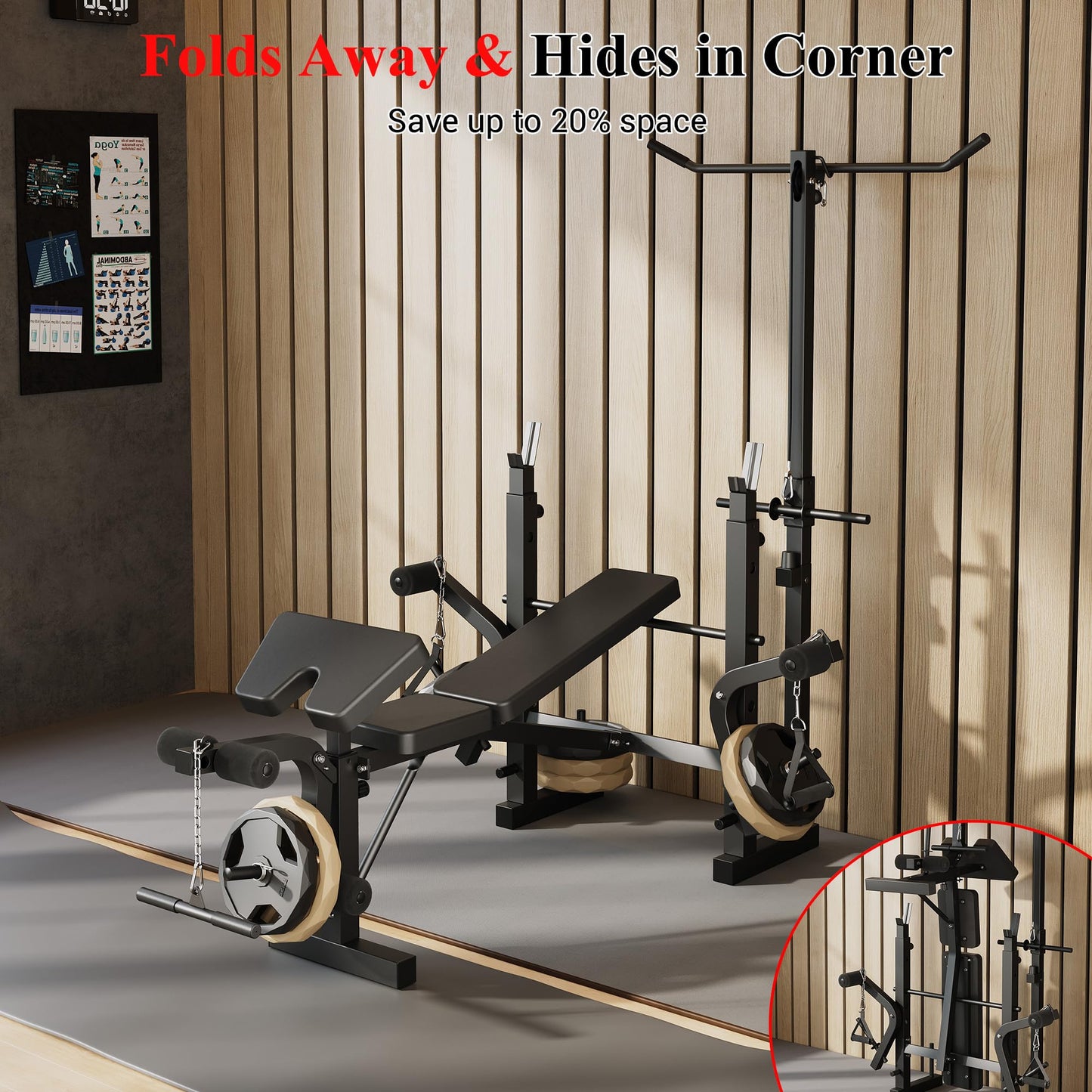 7-in-1 Weight Bench Set with Adjustable Rack, 900LBS Foldable Bench Press Set with Leg Extension/Curl for Strength Training, Multi-Function Workout Bench with Preacher Curl Pad for Home Gym