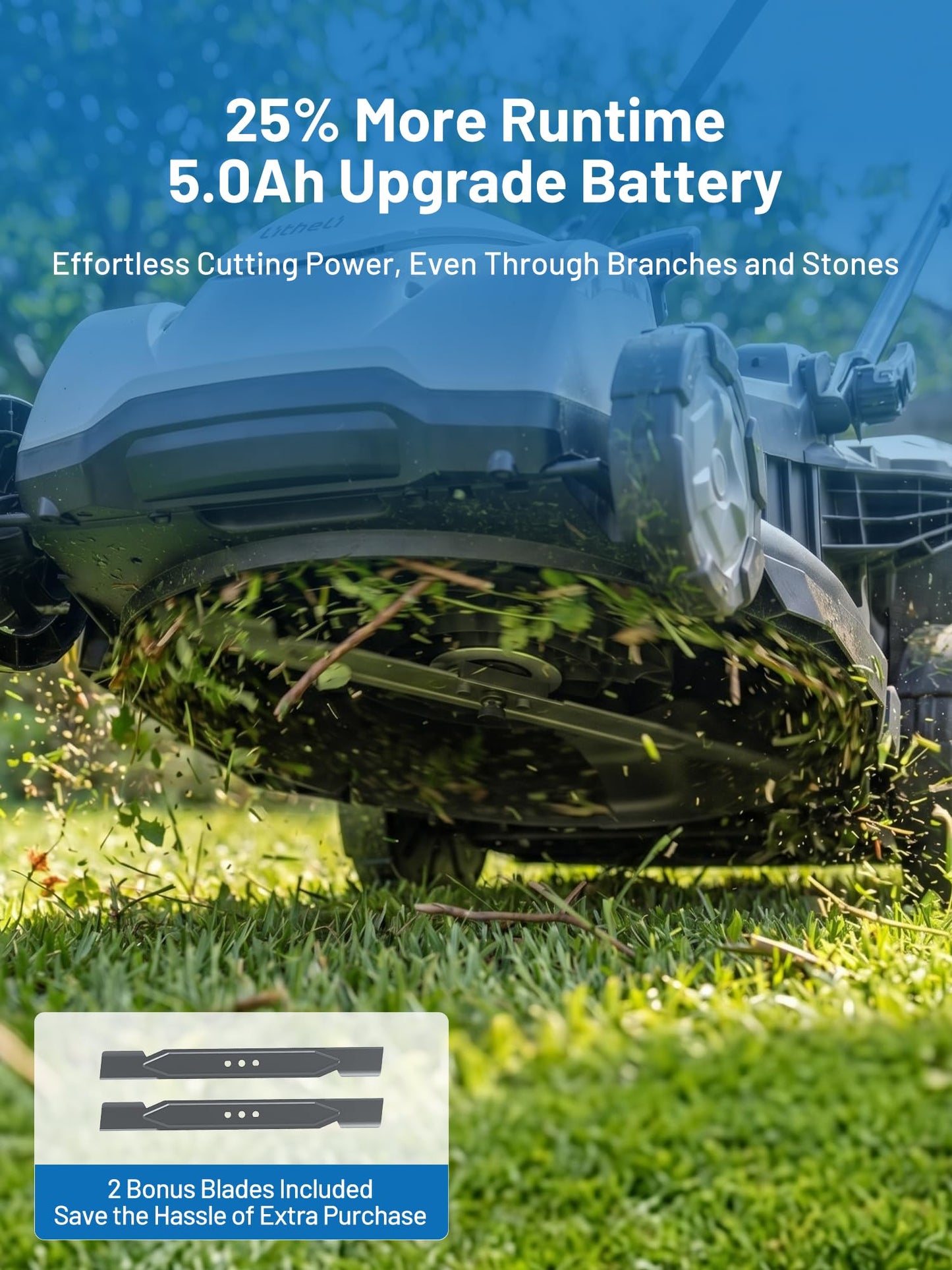 Litheli 18" Self-Propelled Lawn Mower, 40V Battery Lawn Mower(2 x 5.0Ah), Push Mower with Brushless Motor, 2-in-1 Mulching & Bagging