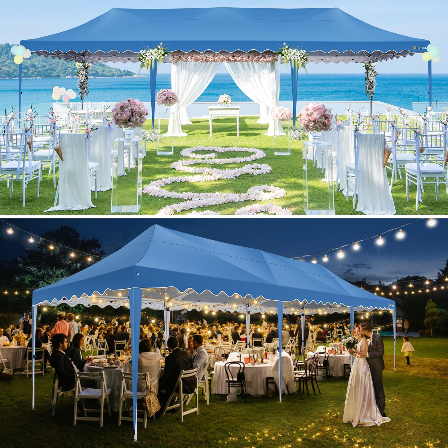 HOTEEL 10x30 Pop Up Canopy with 8 Sidewalls, UV 50+ and Waterproof Party Tent 10x30, Thickened Frame, Large Space Easy Pop Up Canopy, Outdoor Canopy for Weddings, Beaches, Parties, Patio (Sky Blue)