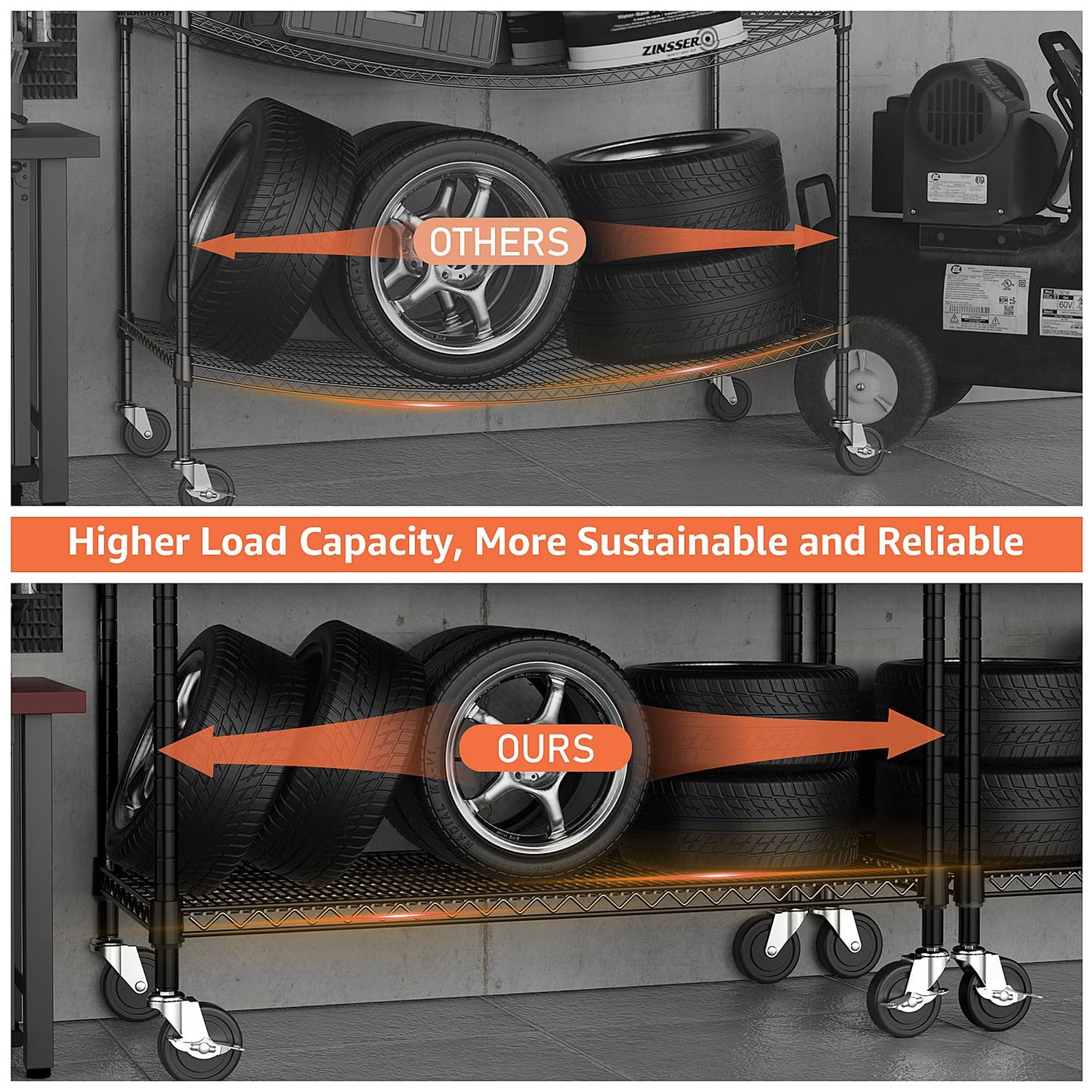 M MZG 53" W Storage Shelves 1760LBS 4 Tier Metal Shelving Unit with Wheels Heavy Duty Garage Shelving Adjustable Wire Shelves for Pantry,Kitchen,Garage,Basement,Black 23.6" D x 53.2" W x 73.6" H