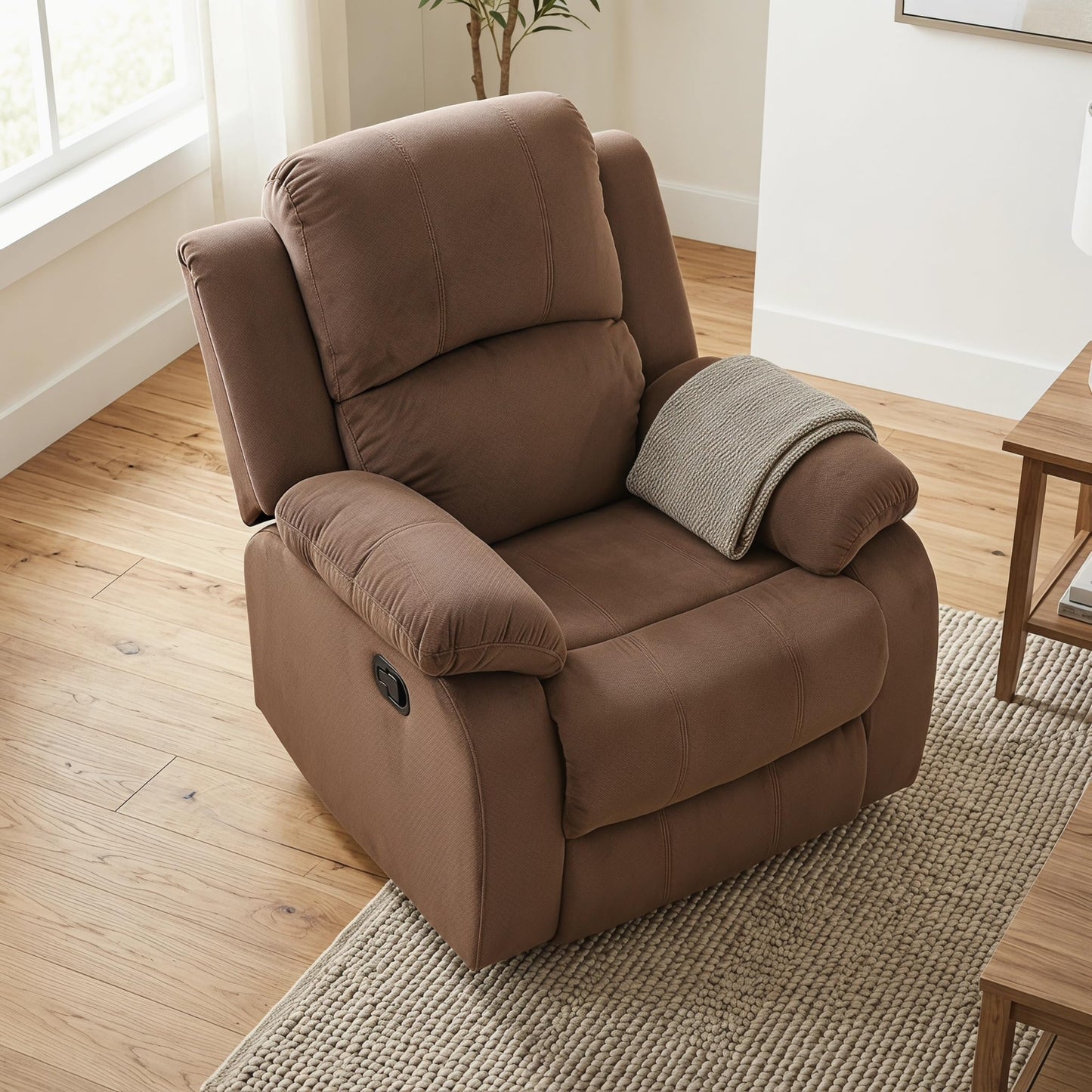 Trygoal Manual Recliner Chair, Nursery Rocking Chair, Velvet Recliner Chair for Adults, Lazy Boy, Gaming Recliner wih Overstuffed Arms, Suitable for Home Theater, Living Room, Bedroom, Brown