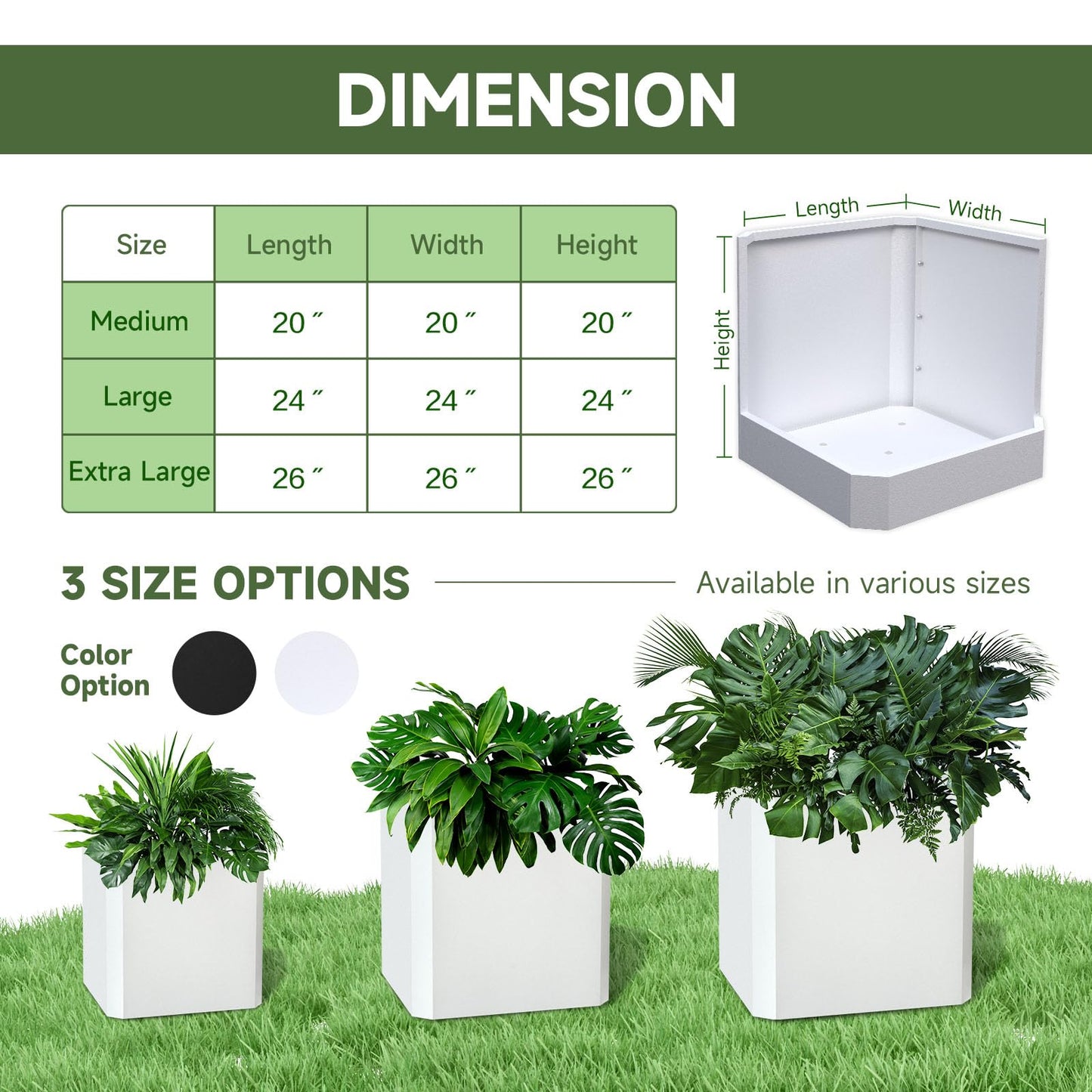 GJWCVL Steel Planter Box-24"x24"x24"-Large Square Planter Box-Outdoor Indoor-White Metal Planter Box Cube Steel Planters Heavy Duty Commercial Residential for Porch Patio Home Garden Hotel