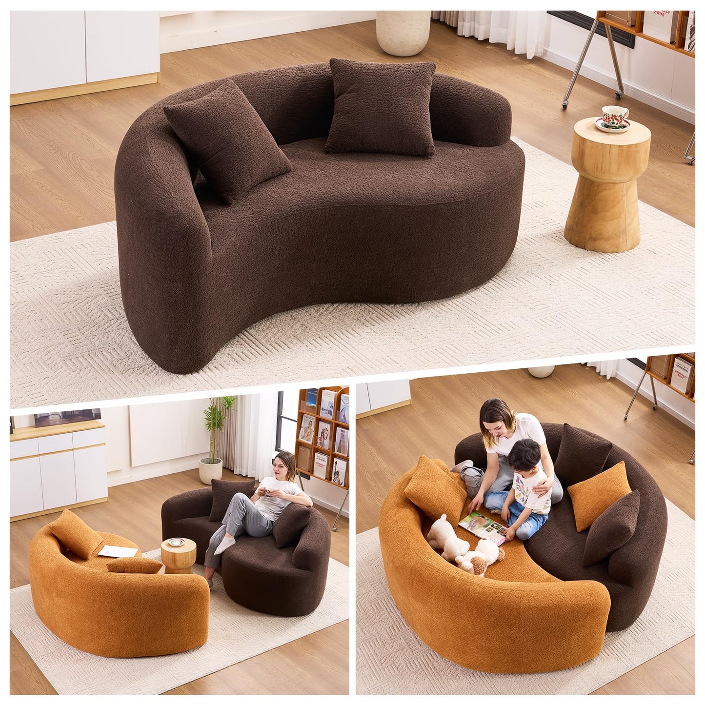 KEIKI S-Curved Loveseat Chenille Couches with 2 Pillows, Upholstered Luxury Plush Cloud Sectional Sofa for Living Room Apartment, Full Sponge Compression