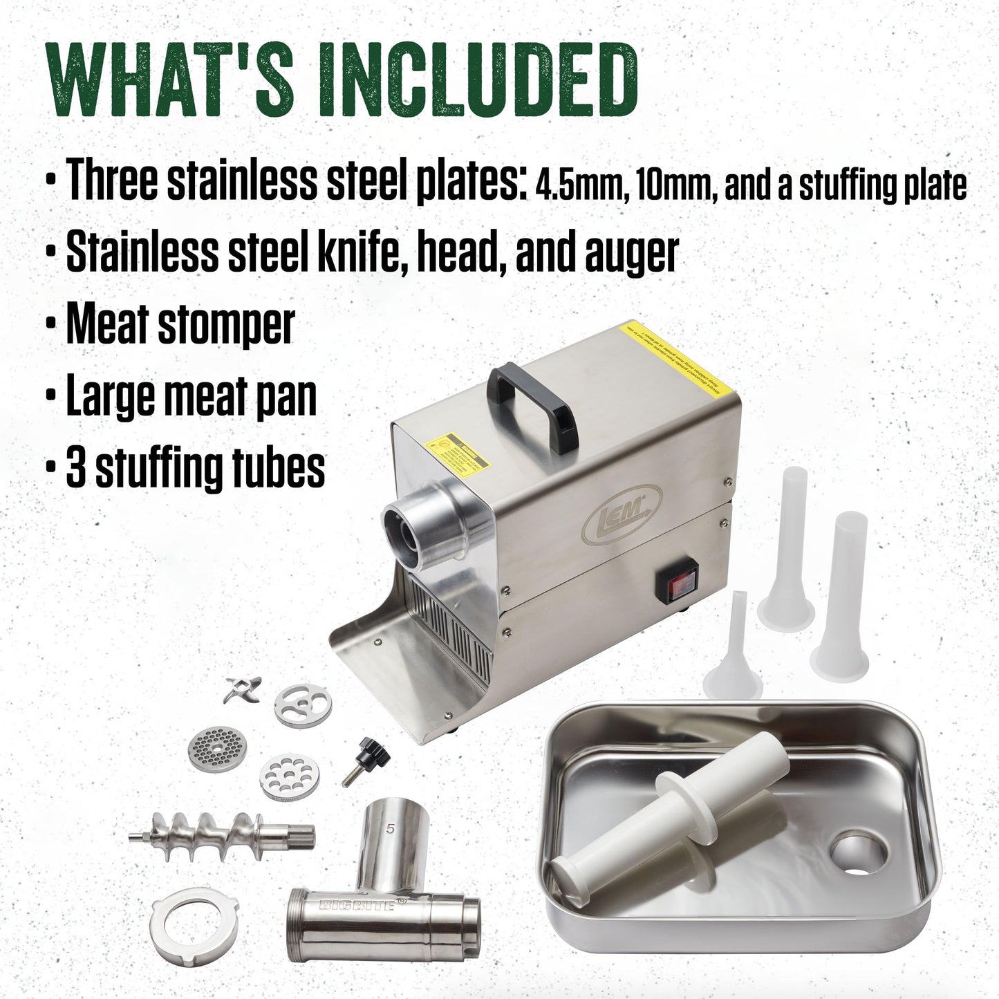 LEM Products BigBite #32 Meat Grinder, 1.5 HP Commercial-Quality Stainless Steel Electric Meat Grinder for Professional and Home Use, Heavy-Duty Food Processor for Grinding, Sausage Stuffing, Cooking