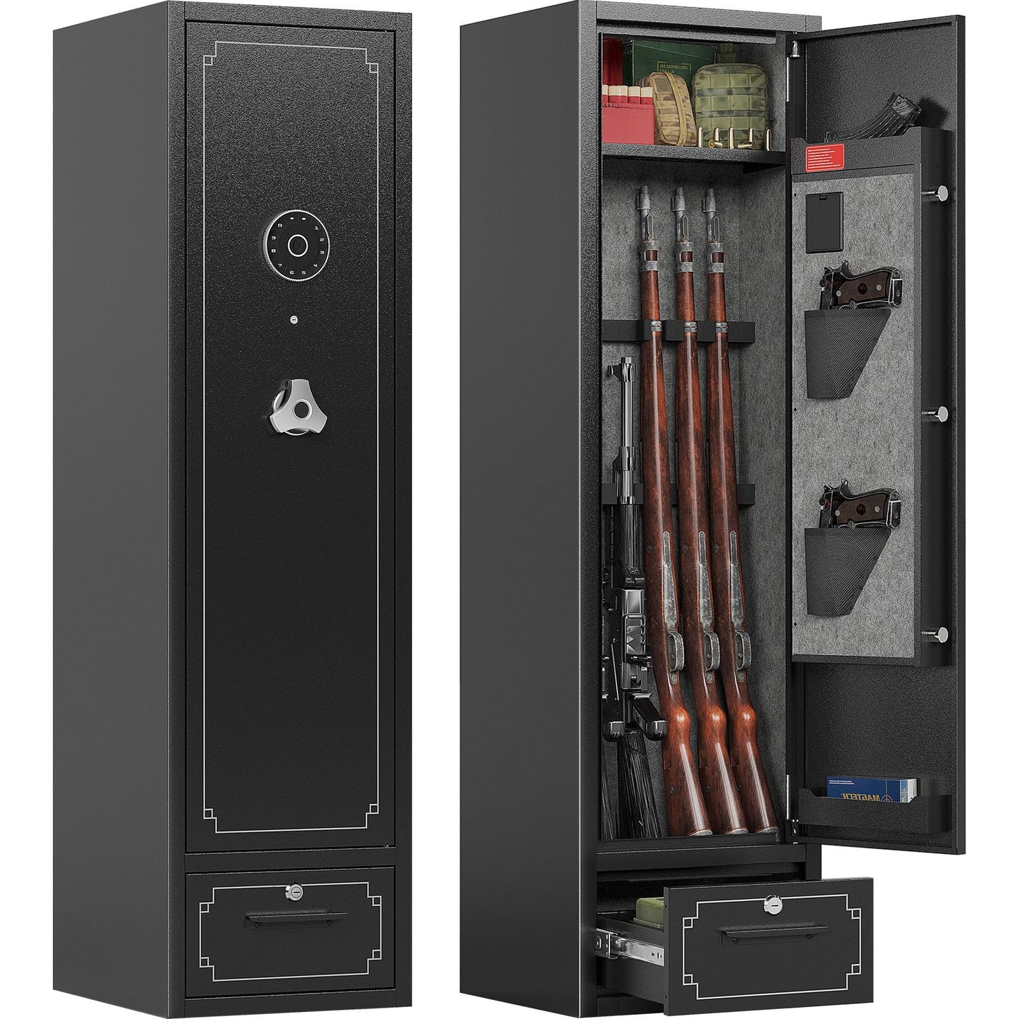 8-10 Large Gun Safe - Gun Safe for Rifles and Pistols Long Rifle Safes Quick Access Gun Cabinet for Shotguns With Drawe Removable Storage Shelf Gun Rack