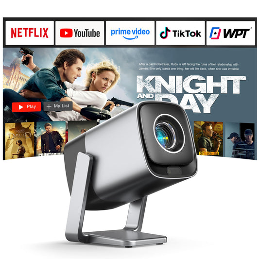 [Compatible with Netflix & TOF Real-time Focus] Mini Projector with WiFi and Bluetooth, XuanPad Silver Smart Projector 4K Support, Dolby Audio & Keystone, 210° Rotatable Stand for Home