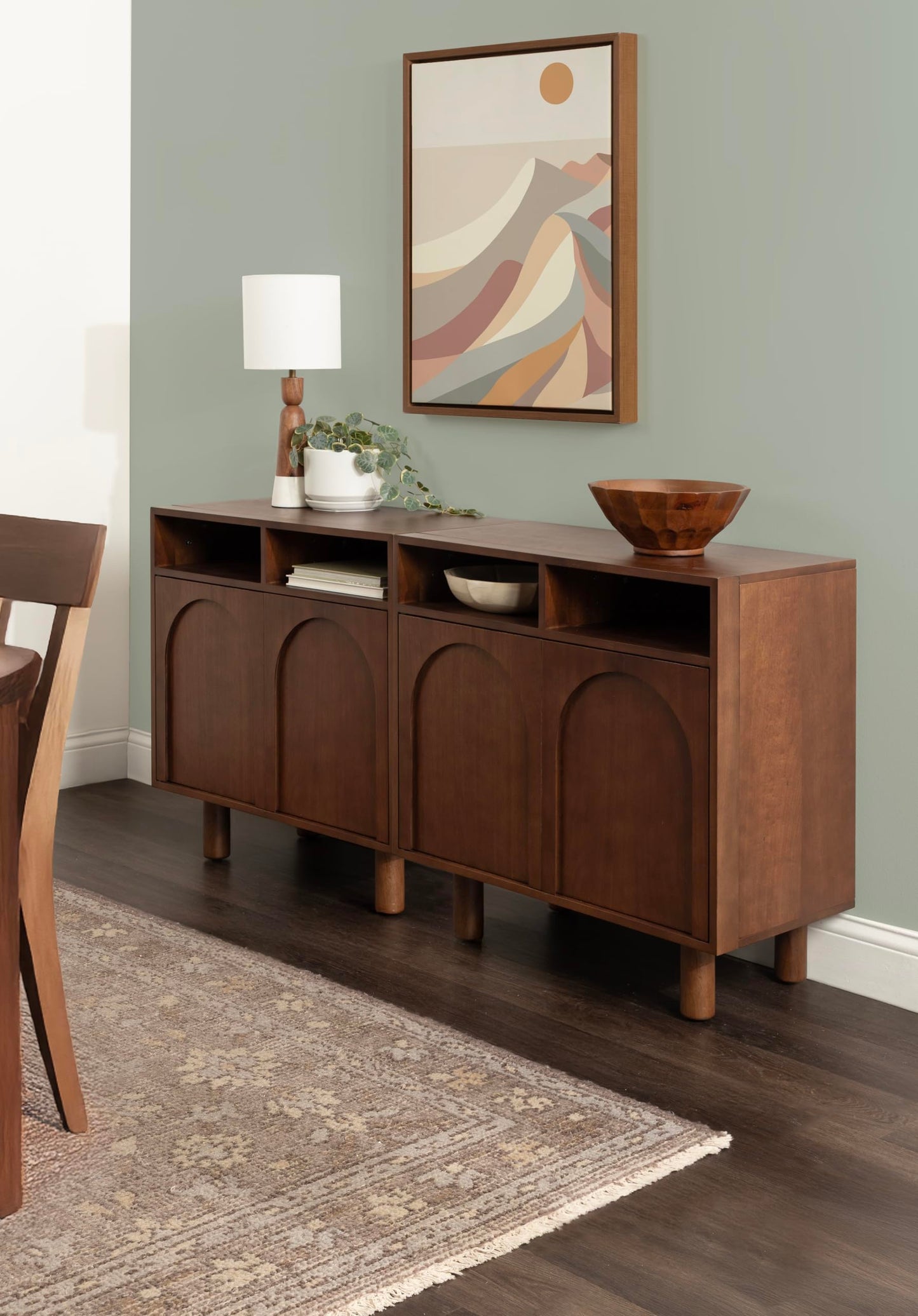 Kate and Laurel Cabernel Modern Two-Door Mango Wood Floor Storage Cabinet, 30 x 15 x 30, Walnut Brown, Living Room TV Stand with Arches for Use as Sideboard Buffet Cabinet or Bar Storage Buffet