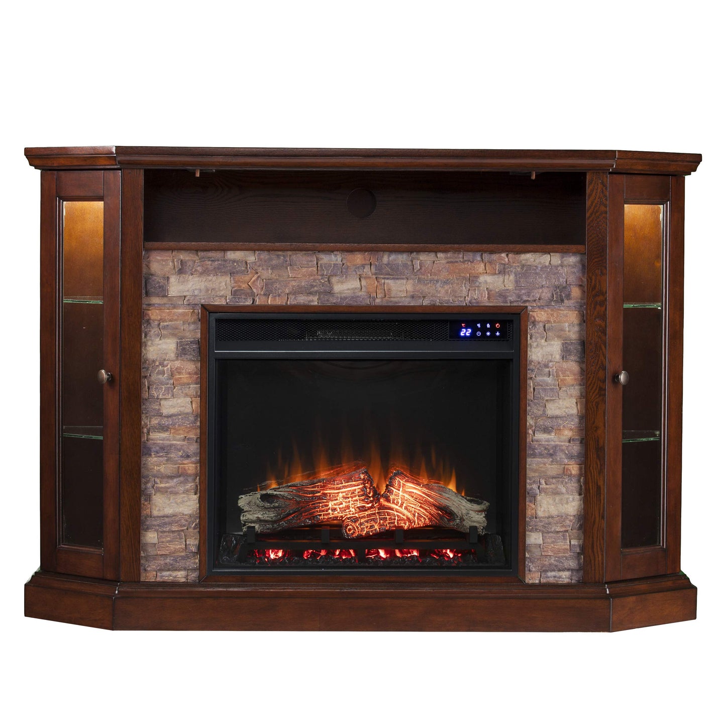 SEI Furniture - Redden Corner-Convertible Electric Fireplace with Touch Screen - Espresso - Transitional Design, Brown Glass and Wood - Ideal for Living Room, Bedroom (FR9392)