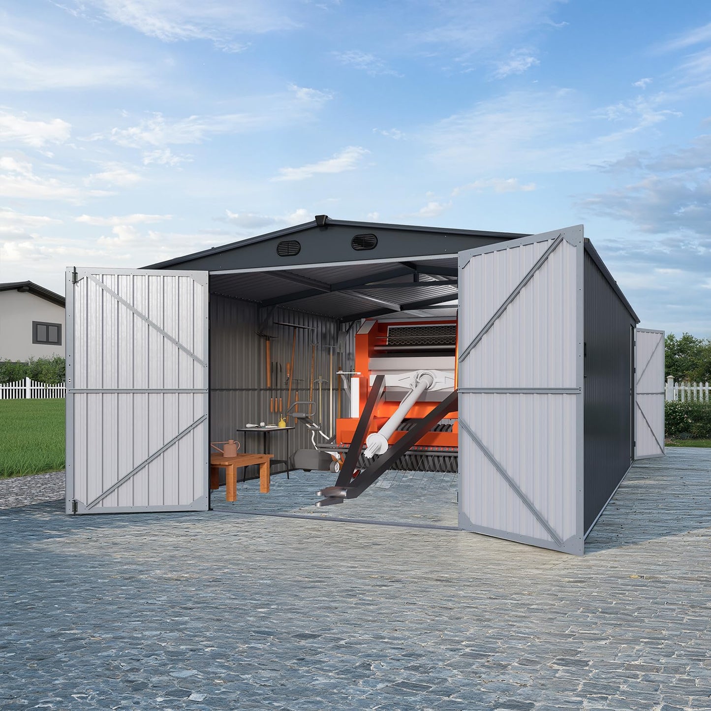 DIGMIGHT 13x20 ft Metal Garage Shed, Heavy-Duty Dark Grey Steel Outdoor Storage Building with Anti-Rust Coating for Workshop, Car, Lawn Equipment (13-20FT)