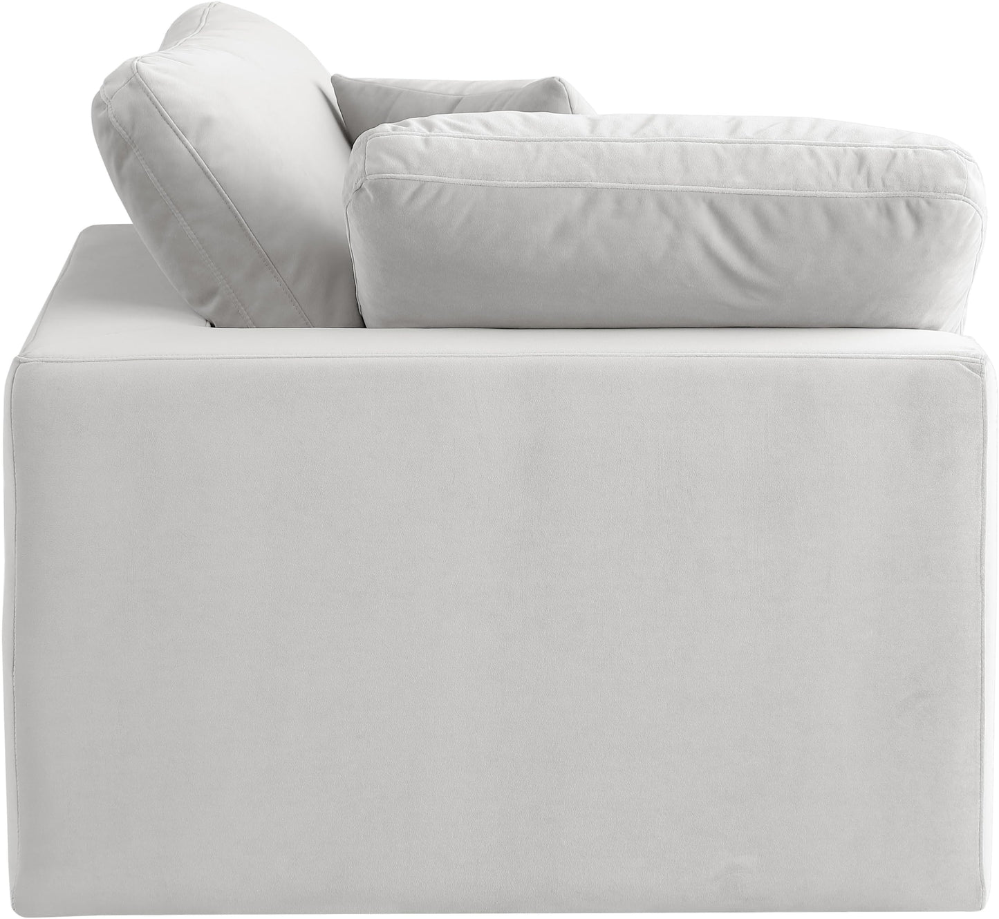 Meridian Furniture 189Cream-Corner Comfy Collection Modern | Contemporary Velvet Upholstered Corner Chair, Soft Cream Velvet, Down Feather Cushions, 40" W x 40" D x 34.5" H, Cream