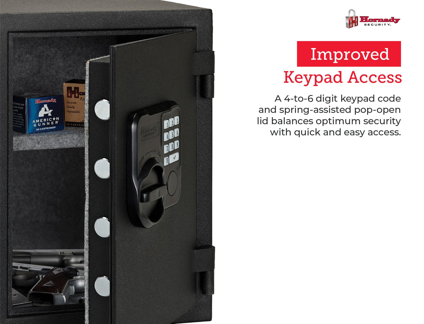 Hornady Fireproof Safe for Guns and Valuables with Keypad Entry - Secure Your Firearms, Cash, Documents, Jewelry and More - 4-6 Digital Keypad Entry, Interior Light and Backup Key - Item 95407