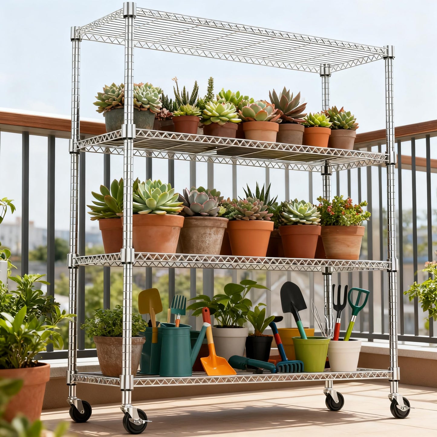 M MZG 1400LBS 47.2" W 4 Tiers Storage Shelves Metal Shelving Unit with Wheels Heavy Duty Garage Shelving Adjustable Wire Shelves for Pantry,Kitchen,Garage,Basement,Chrome 17.7" D x 47.2" W x 62.6" H