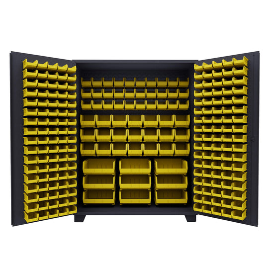 Jamco Tool Storage Cabinets with Bin Mounts, Model DE, Includes 230 Bins, 60-Inch W x 24-Inch D x 78-Inch H, Yellow Bins