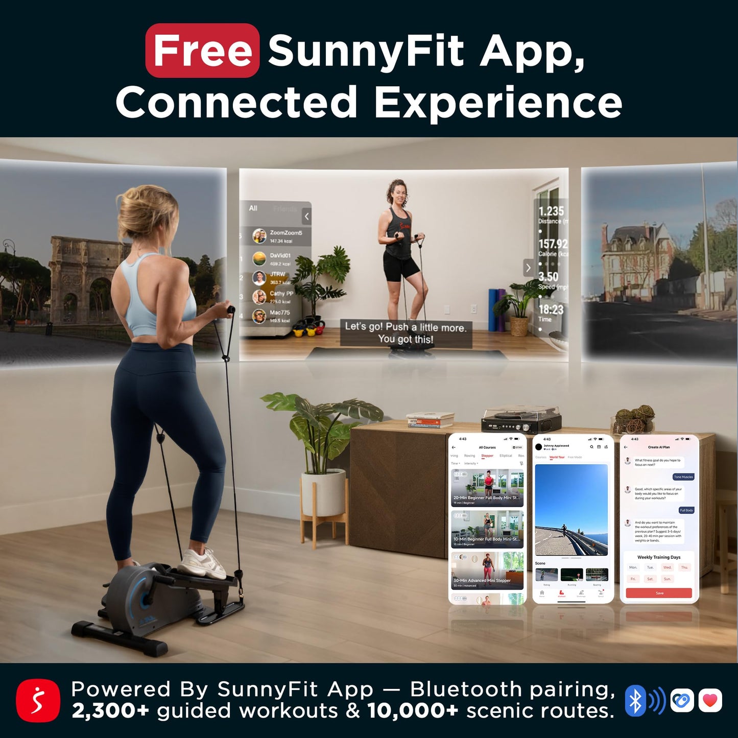 JLL Elliptical Exercise Machine, Compact Under Desk Pedal Exerciser & Trainer for Home Office, Magnetic 8-Level Resistance, Free Fitness App, with Resistance Bands