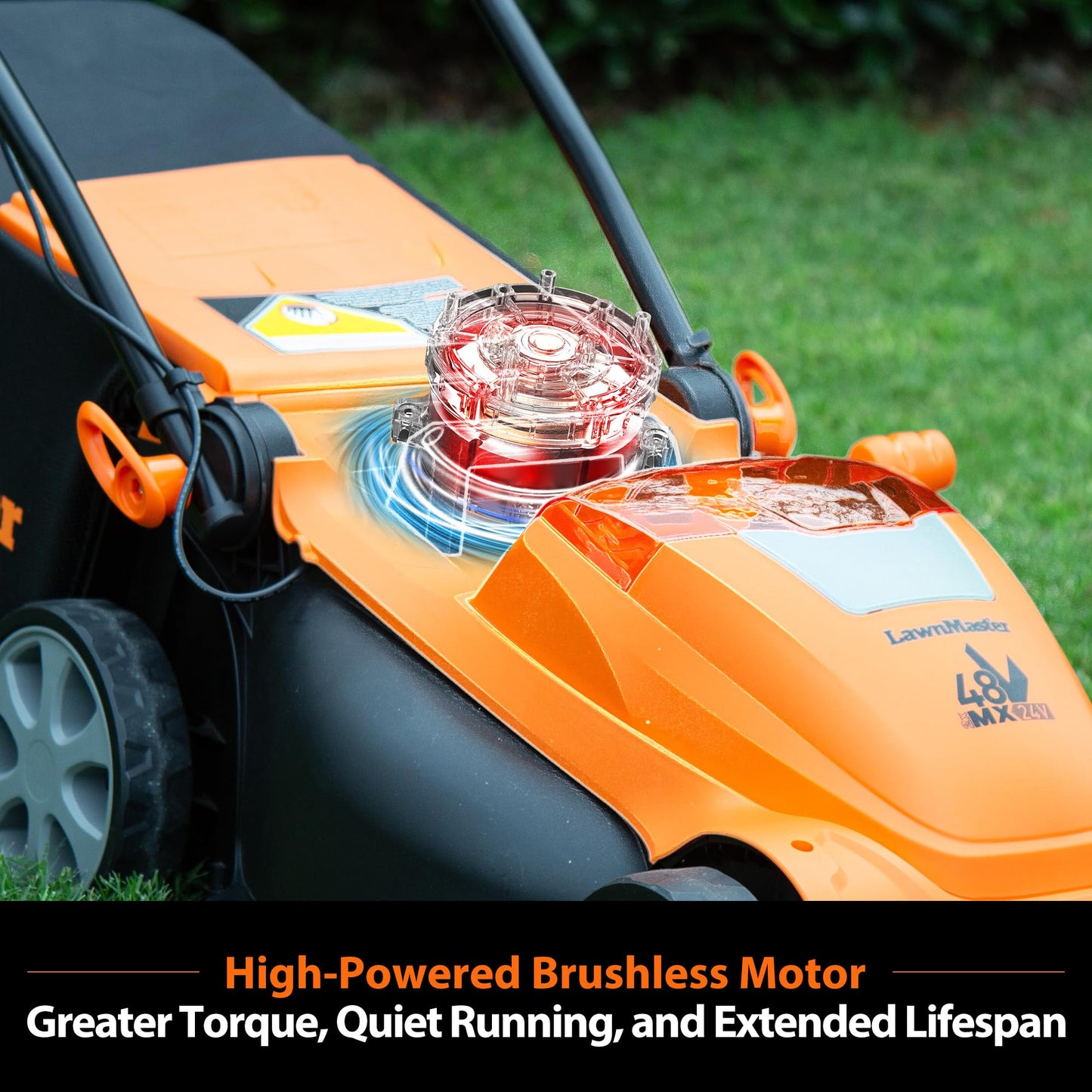 LawnMaster Lawn Mower, Brushless Cordless Lawn Mower 48V MAX 15-inch with 2X24V MAX 4.0Ah Battery and a Dual Charger-CLMF4815E