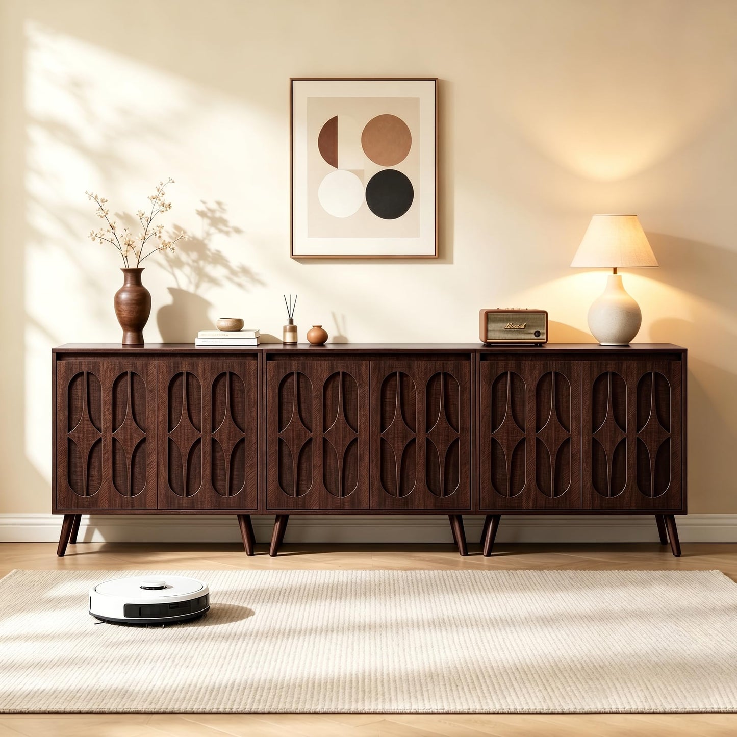 Janmer Home Sideboard Buffet Cabinet, Dark Walnut, 94.5inch Wide