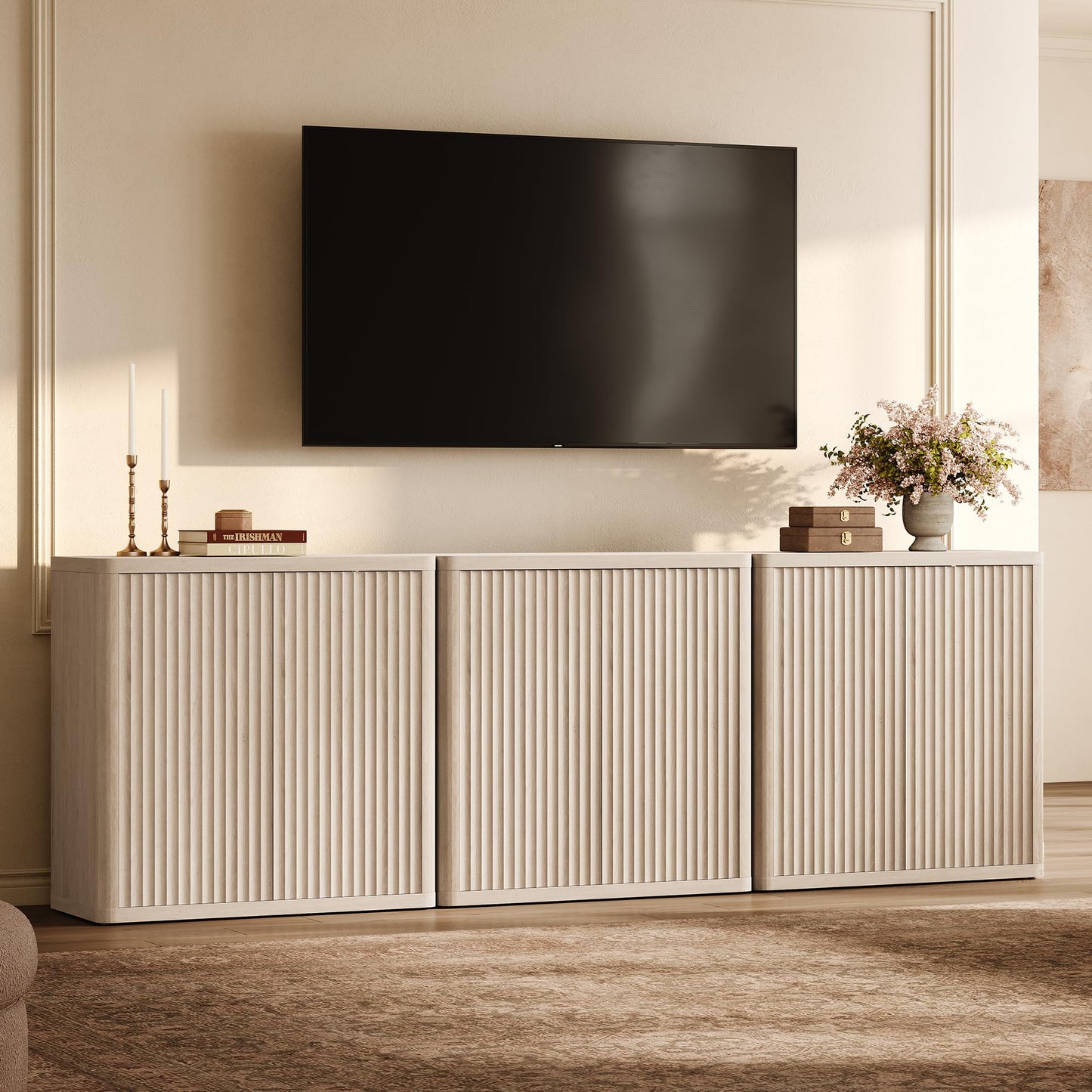 SICOTAS Buffet Cabinet with Storage 34.6" Sideboard Accent Modern Credenza with Doors & Shelves Fluted Tall Media Console Mid Century Coffee Bar Table for Living Room Kitchen Dining Room Hallway