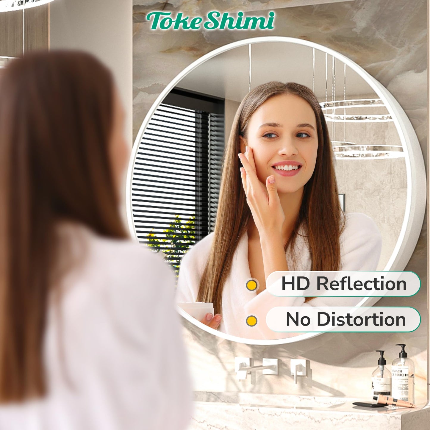 TokeShimi 24 Inch Round Bathroom Medicine Cabinet with Mirror Surface Mount Only Circular White Framed Farmhouse Medicine Cabinets for Wall Small Circle Mirrored Bath Cabinet with Vanity Mirror