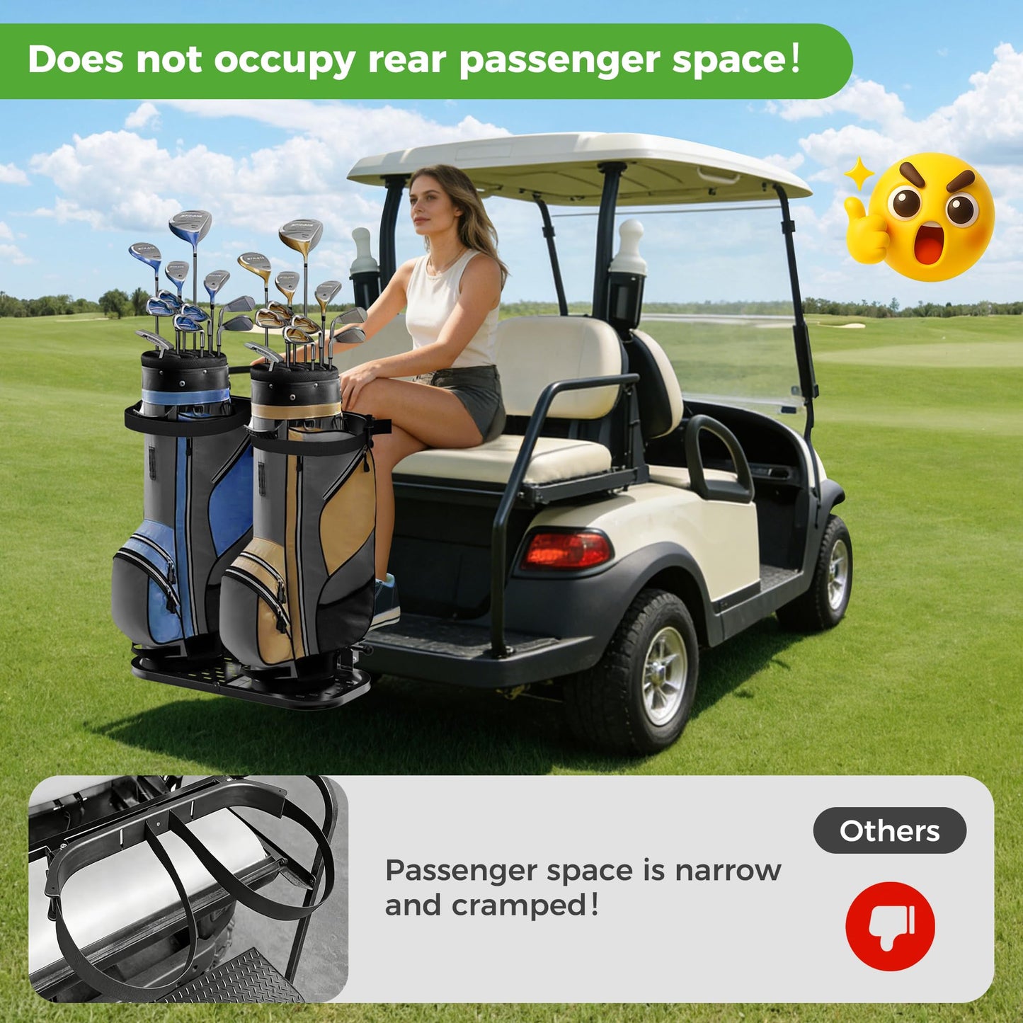 10L0L Universal Foldable Golf Cart Rear Seat Bag Holder Compatible with Yamaha/EZGO/Club Car, Fits Safety Grip Bar Maximum Wide 8in, No Drilling, Space Saving (New for 2026)