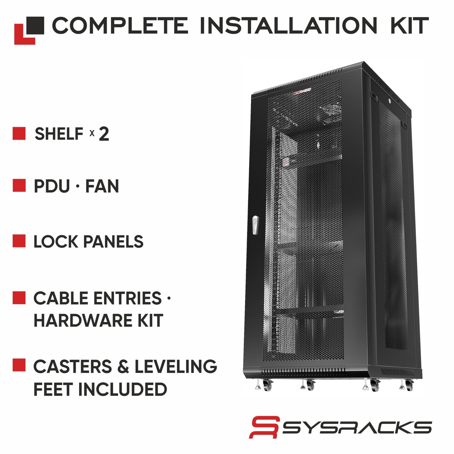 27U Wall Mount Server Rack Cabinet 24” Deep, 19” Network Enclosure for Home Lab with Fan, PDU, 2 Shelves, Casters & Feet, Locking Mesh Door