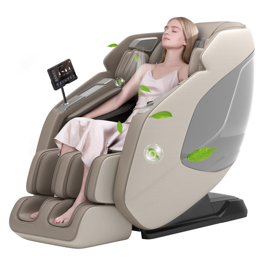 Real Relax 4D Massage Chair Full Body, Zero Gravity SL Track Recliner with Backlit Toch Pad, Negative Ion Purification, Aromatherapy, 20 Auto Modes, Yoga Stretching, Auto Body Scan, Brown