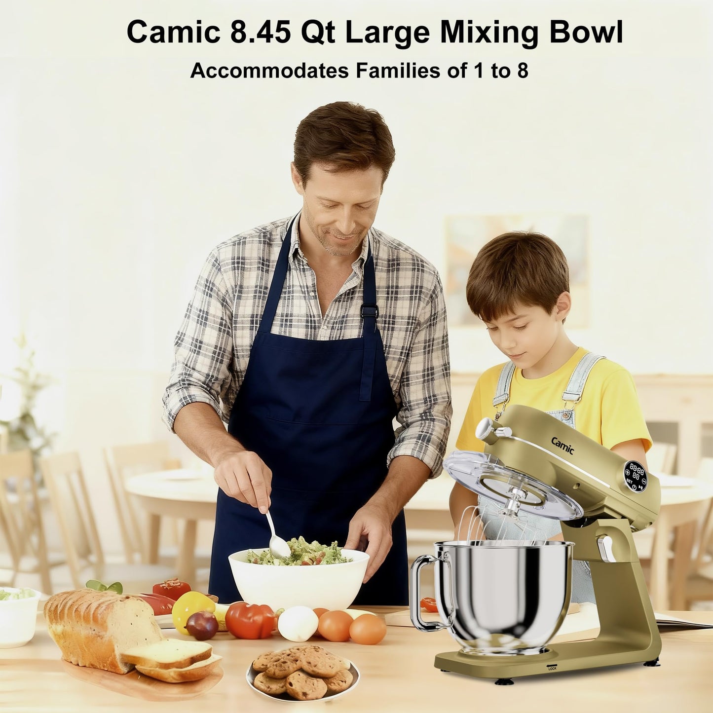 8.45 QT All Metal Stand Mixer,10 Speed Large Capacity Kitchen Mixer with Digital Timer & Tilt-Head, Electric Mixer with Whisk Dough Hook Mixing Beater for Baking,Cakes,Cookie,Bread,Salad (Champagne)