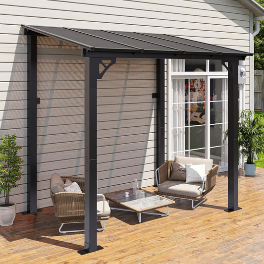 Aoxun 8’x 5’ Premium Gazebo with Aluminum Top Frame & Polycarbonate Panel, Wall Mounted Gazebos Pergola, Outdoor Patio Lean to Gazebo, Awnings with Sloped Roof, for Backyard, Porch, Deck
