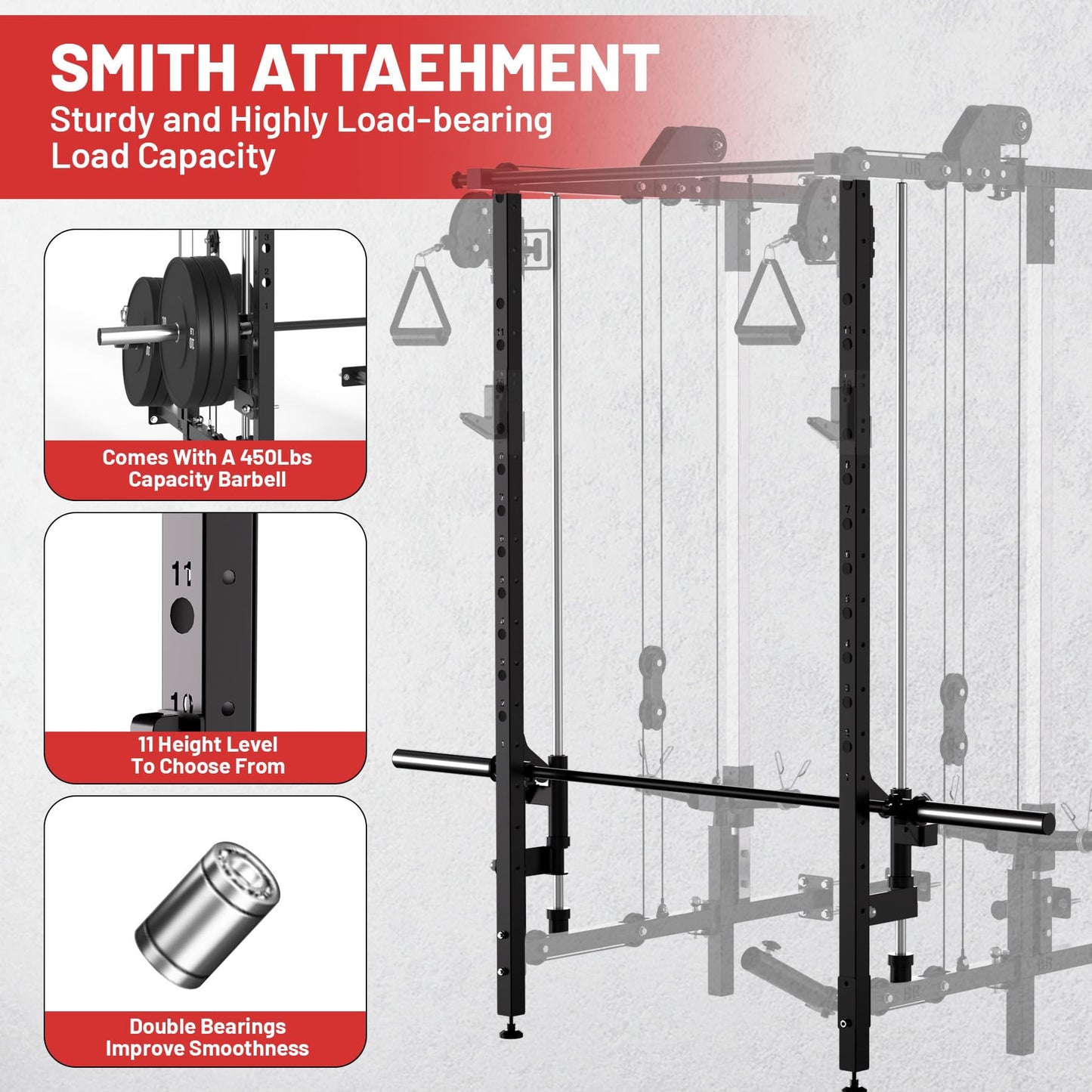 Garvee Wall Mount Smith Machine, Folding Power Rack with Independent Dual Pulley System, Multi-Function Squat Rack, Heavy Duty Power Cage Workout Equipment for Home Gym Strength Training