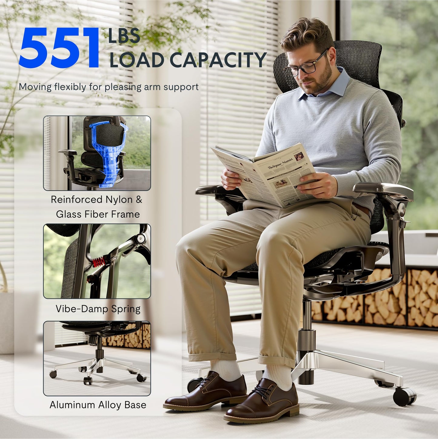 FLEXISPOT ErgoX-PRO Ergonomic Office Chair with Footrest Black – Cloudtech Cushion, 5D Lumbar, 7D Armrests, 4D Headrest, 551LBS Capacity – Office, Gaming, Home